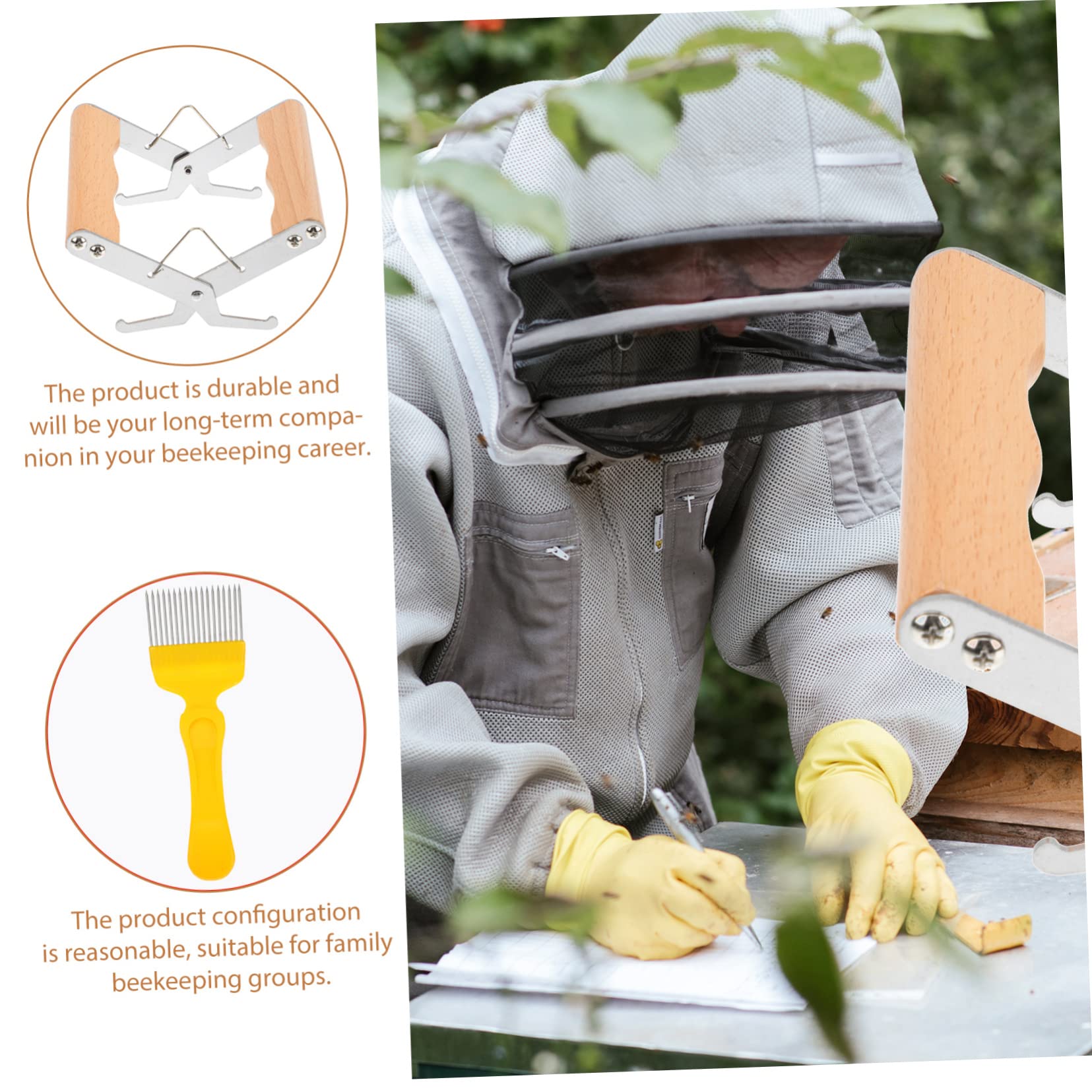 BESTonZON 2 Set Strumenti per Apicoltura Inossidabile con Pinza per Telaio e Disopercolatrice Strumenti Professionali per Apicoltori Facili da Usare e Portatili Completi per Esigenze