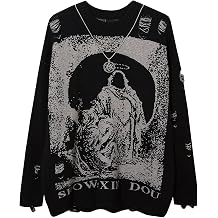 Mens Long Sleeve Printed Cable Knit Sweaters Casual Oversized Crewneck Sweater Pullover