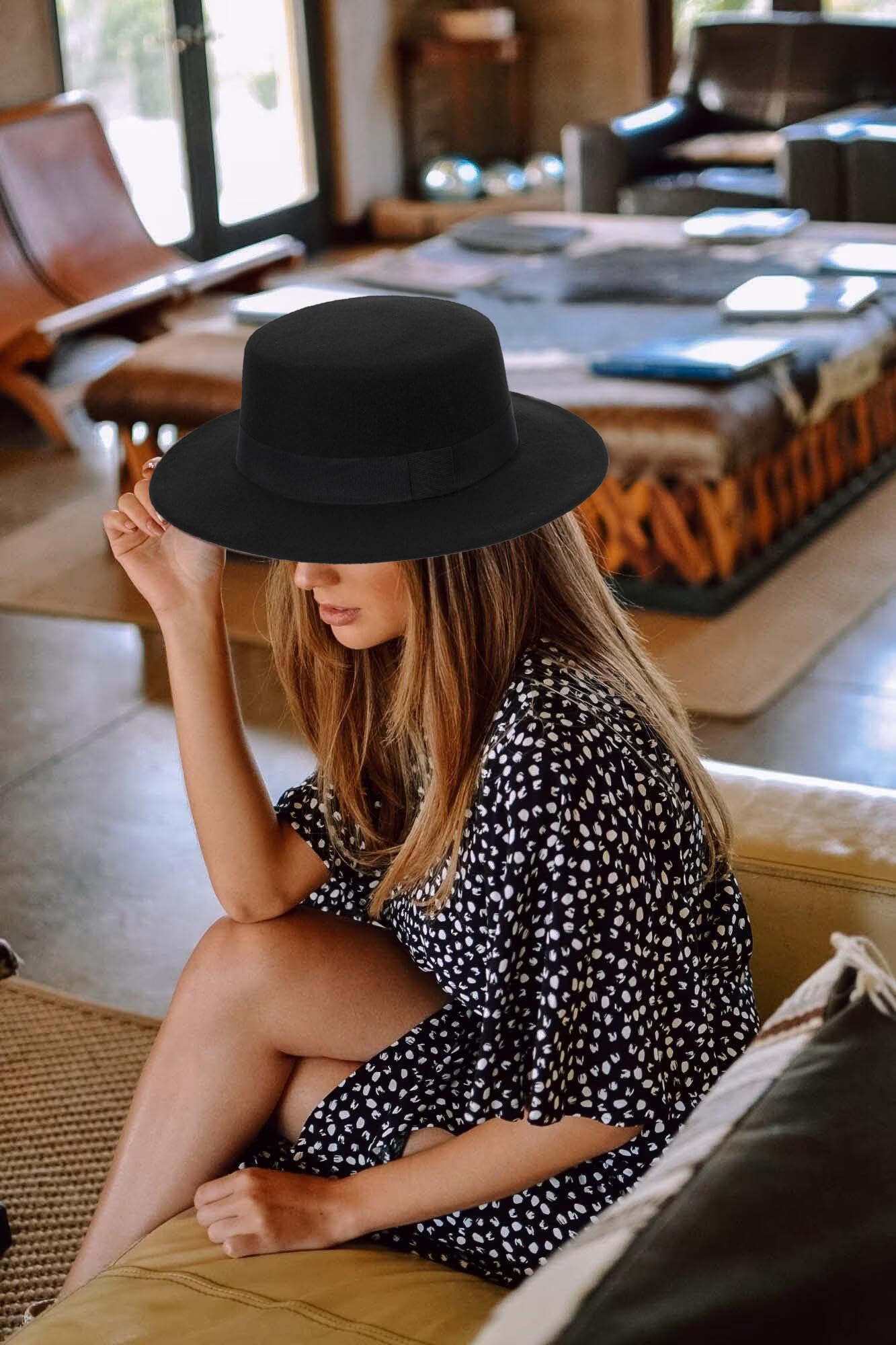Pork Pie Cappello Uomo Donna Cappello Fedora a Tesa Larga con Fascia Lady Panama Cappelli Trilby Cappello Autunno Inverno Nero