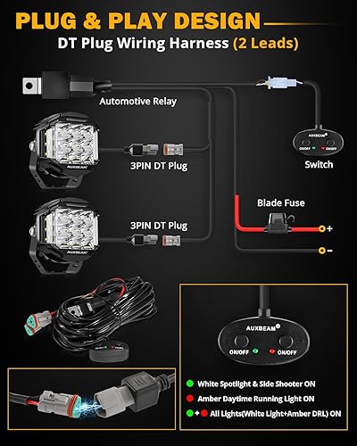 Miniatura 7 de Auxbeam Luces LED redondas+cuadradas de 5 pulgadas para todo terreno