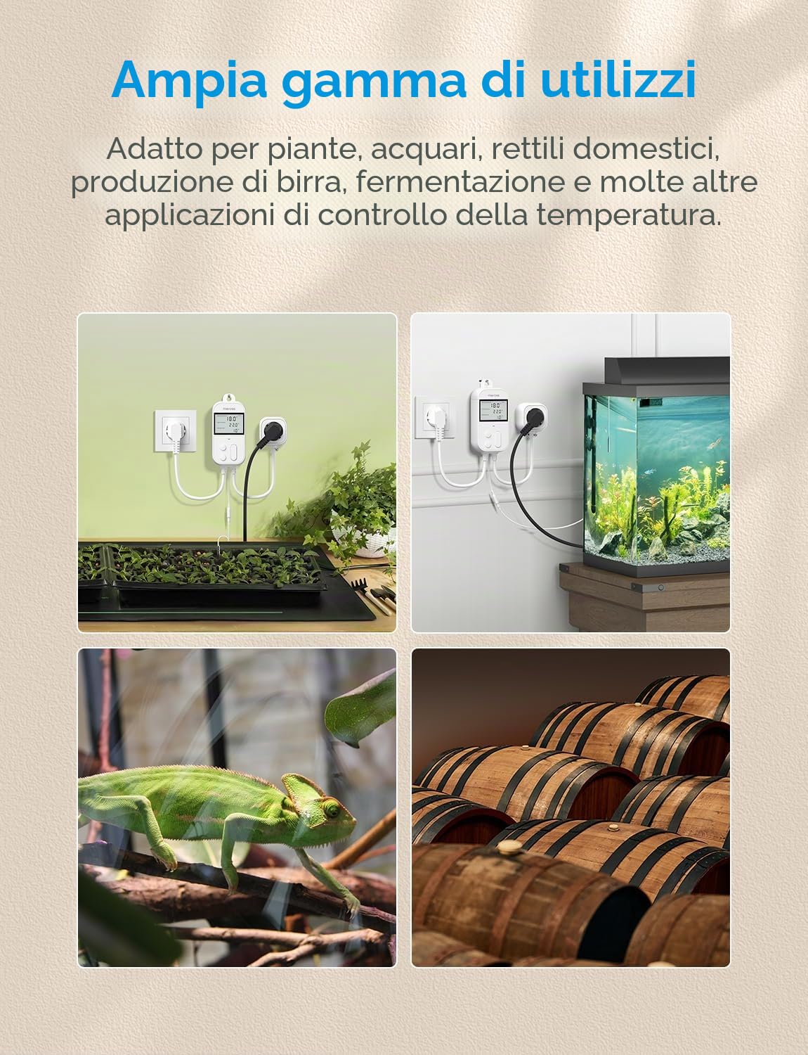 Meross Regolatore di temperatura Smart Termostato Presa per HomeKit Digitale WiFi Termostato Riscaldamento Presa con Sonda per Riscaldamento e Raffreddamento 16 A, 2,4 GHz