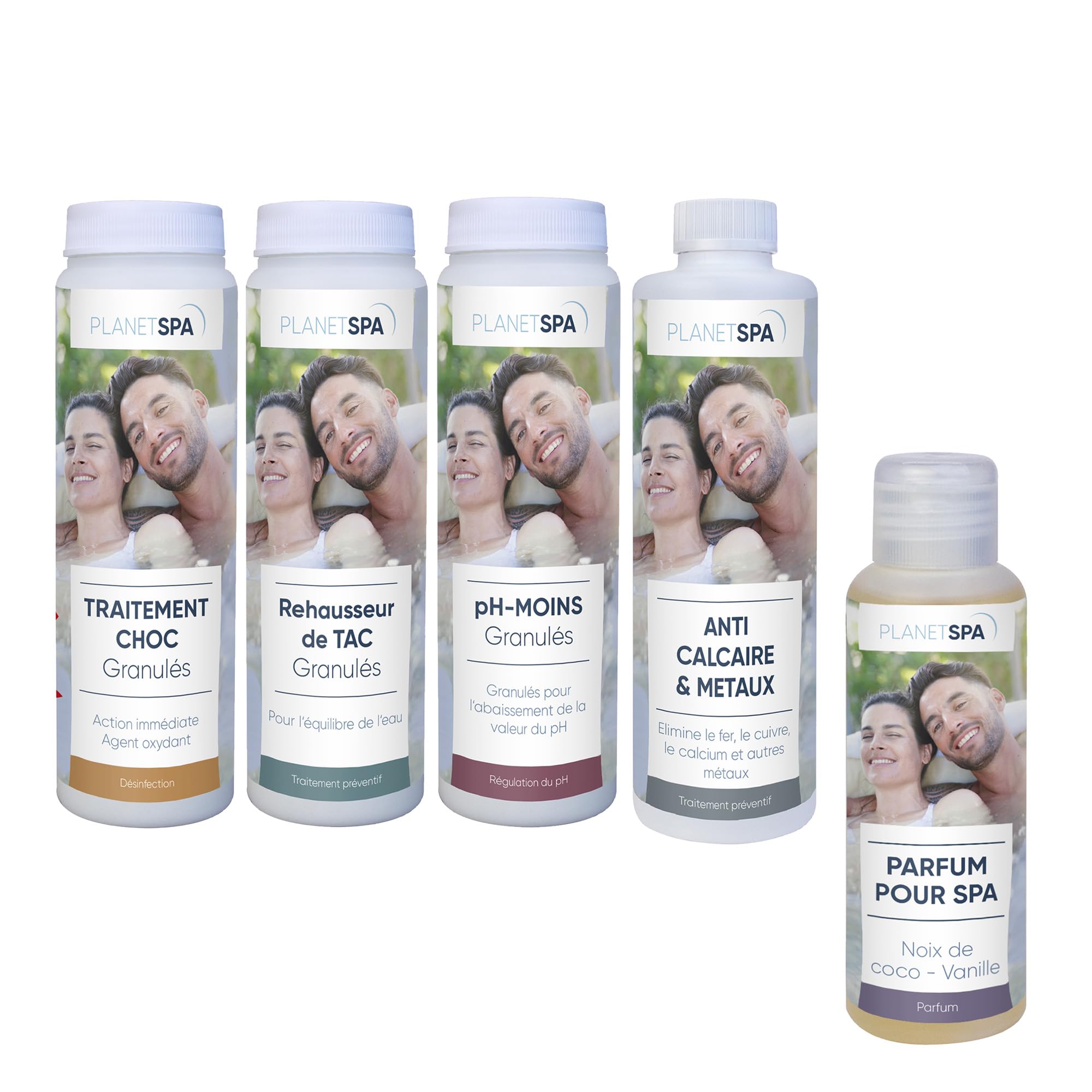 Planet Pool - Planet Spa - Kit Traitement Spa avec Parfum Coco Vanille - 6 Mois - 6 en 1 - pour Spas Gonflables Et Portables