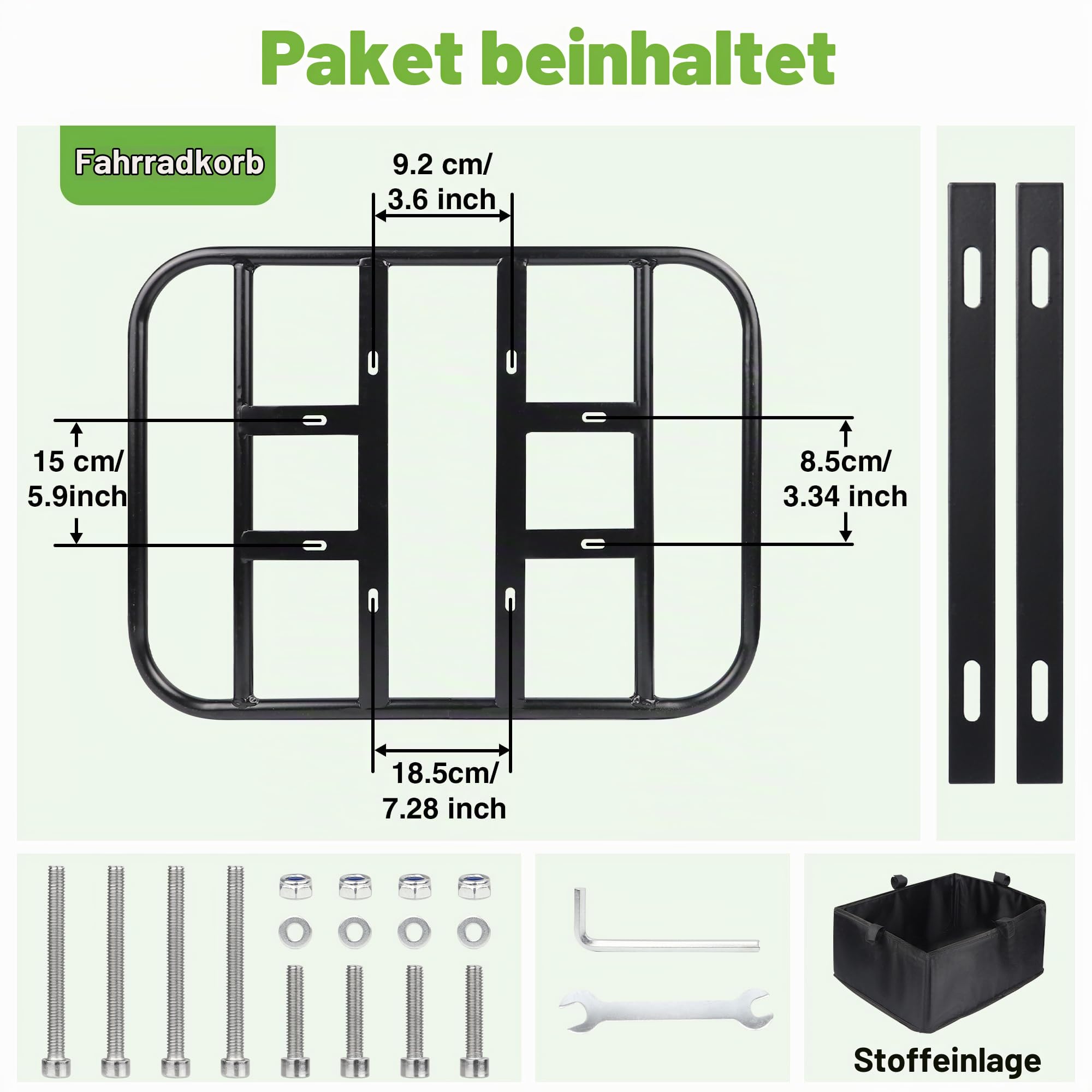ZUKKA Cesta trasera de bicicleta para bicicletas eléctricas, cesta grande de metal trasera con forro grueso para bicicleta, bicicleta eléctrica, 43 × 32 × 15 cm
