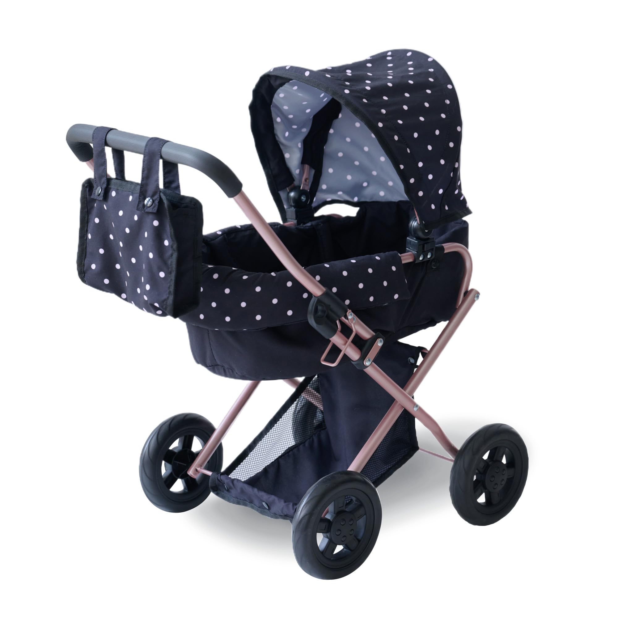 Teamson Kids Cochecito para Muñecas 2-en-1 Classic, Negro, para Niños +3 Años, Metal y Poliéster, 56 x 37 x 64 cm, Olivia's Little World, 1.8 kg