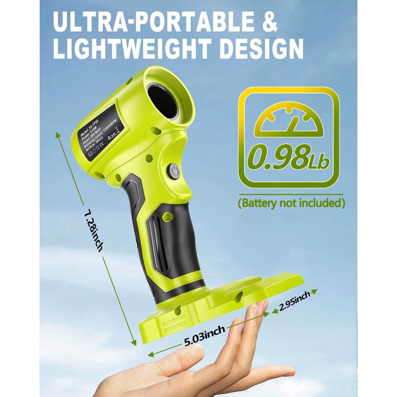130000RPM soplador eléctrico 210 vatios herramienta de soplado de jardín de aire eléctrico de 18 V para batería inalámbrica de mano