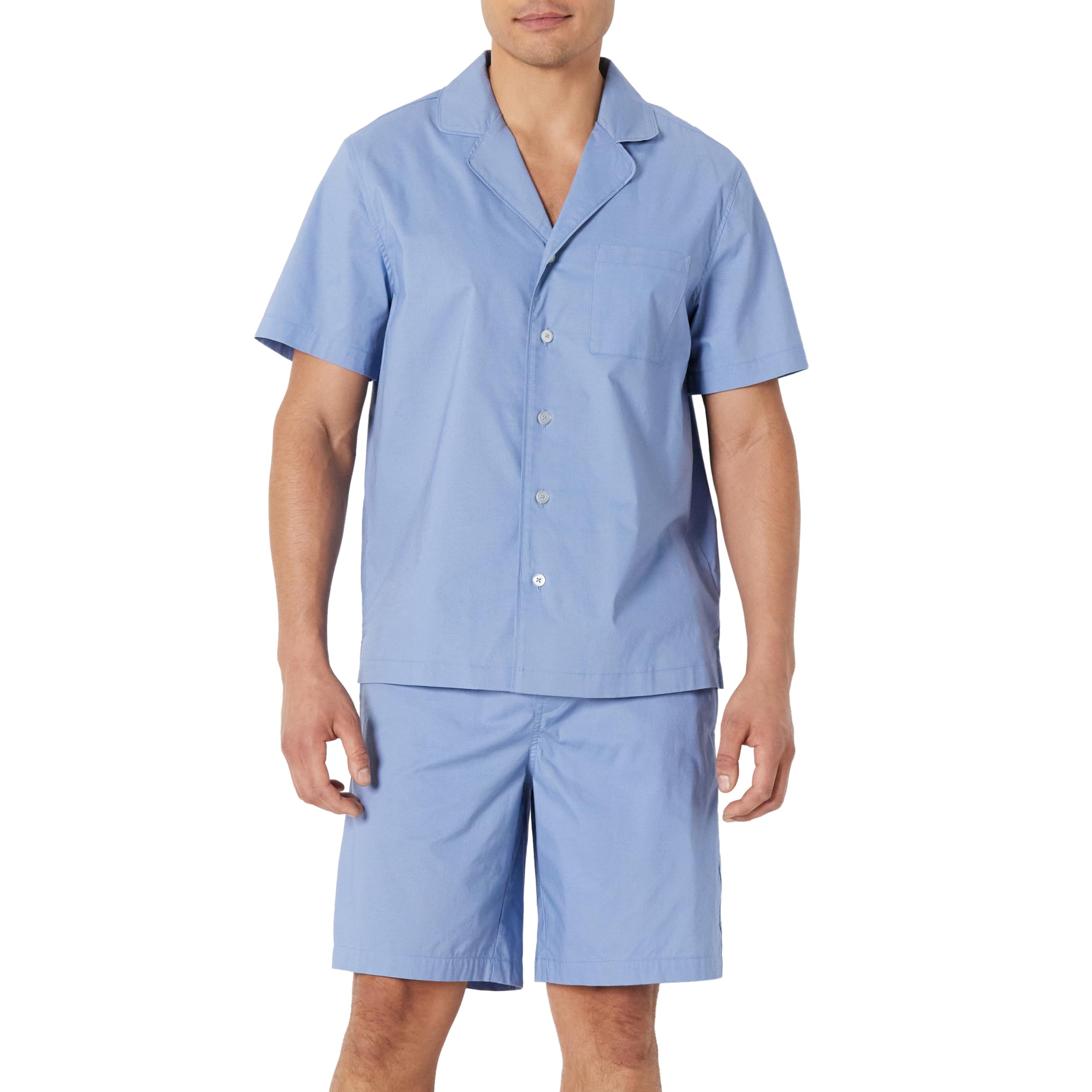 Amazon Essentials Herren Leichtes, Gewebtes Kurzes Loungewear-Pyjama-Set Mit Gekerbtem Kragen Und Knopf
