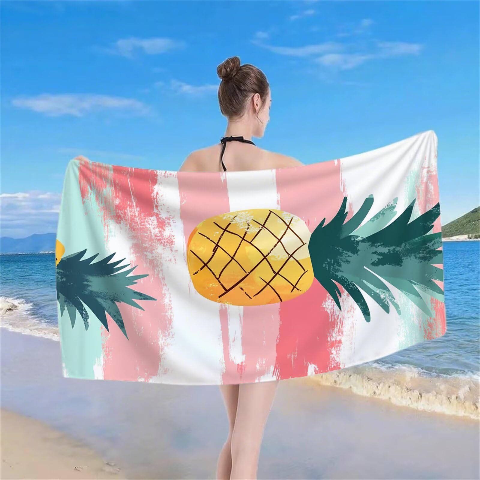 Serviette de Plage XXL 220x100 cm Anti Sable et Séchage Rapide Microfibre Drap de Plage Serviette de Bain Grande Taille Drap de Bain pour Homme Femme Voyages Natation Camping Pique Nique Ananas S-747