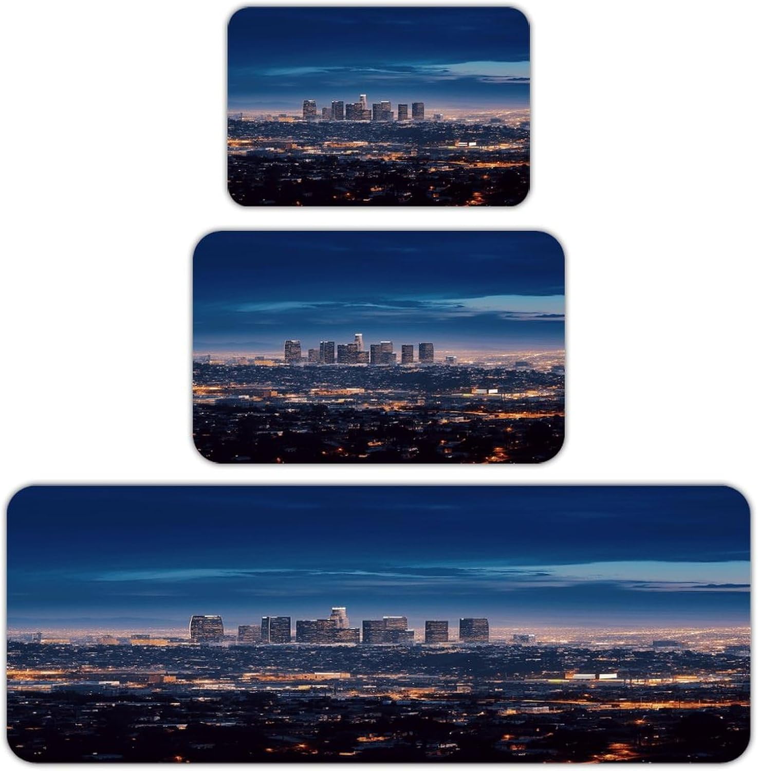 Los Angeles Skyline Kitchen Rugs Sets of 3 Non Slip Kitchen Mats for Floor Farmhouse Kitchen Sink Mat Thick Comfort Standing Mat for Laundry Room Hallway Bathroom