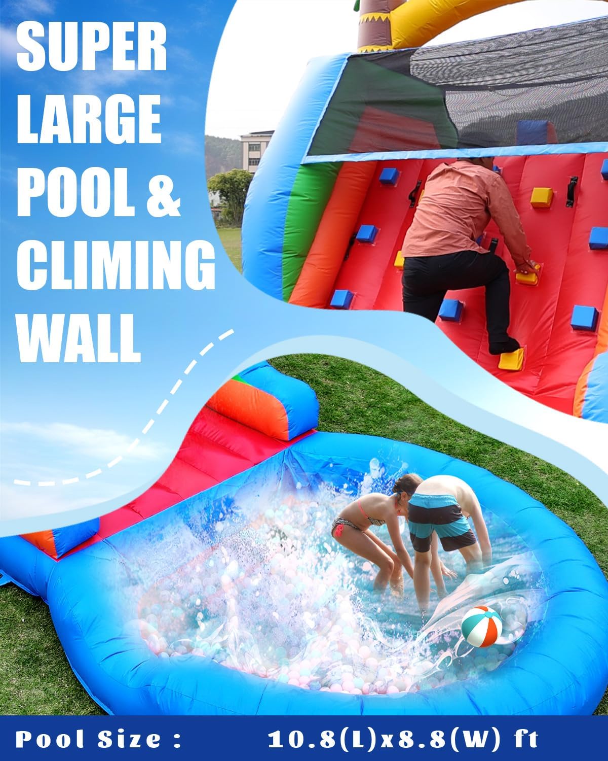 22.5FT(L) Commercial Water Slide for Adults Kids, 100% PVC Inflatable Adult Double Water Slide with 1100W Blower, 0.45mm Heavy Duty Vinyl Blow Up Waterslides Backyard Outdoor, 22.5x11x12ft