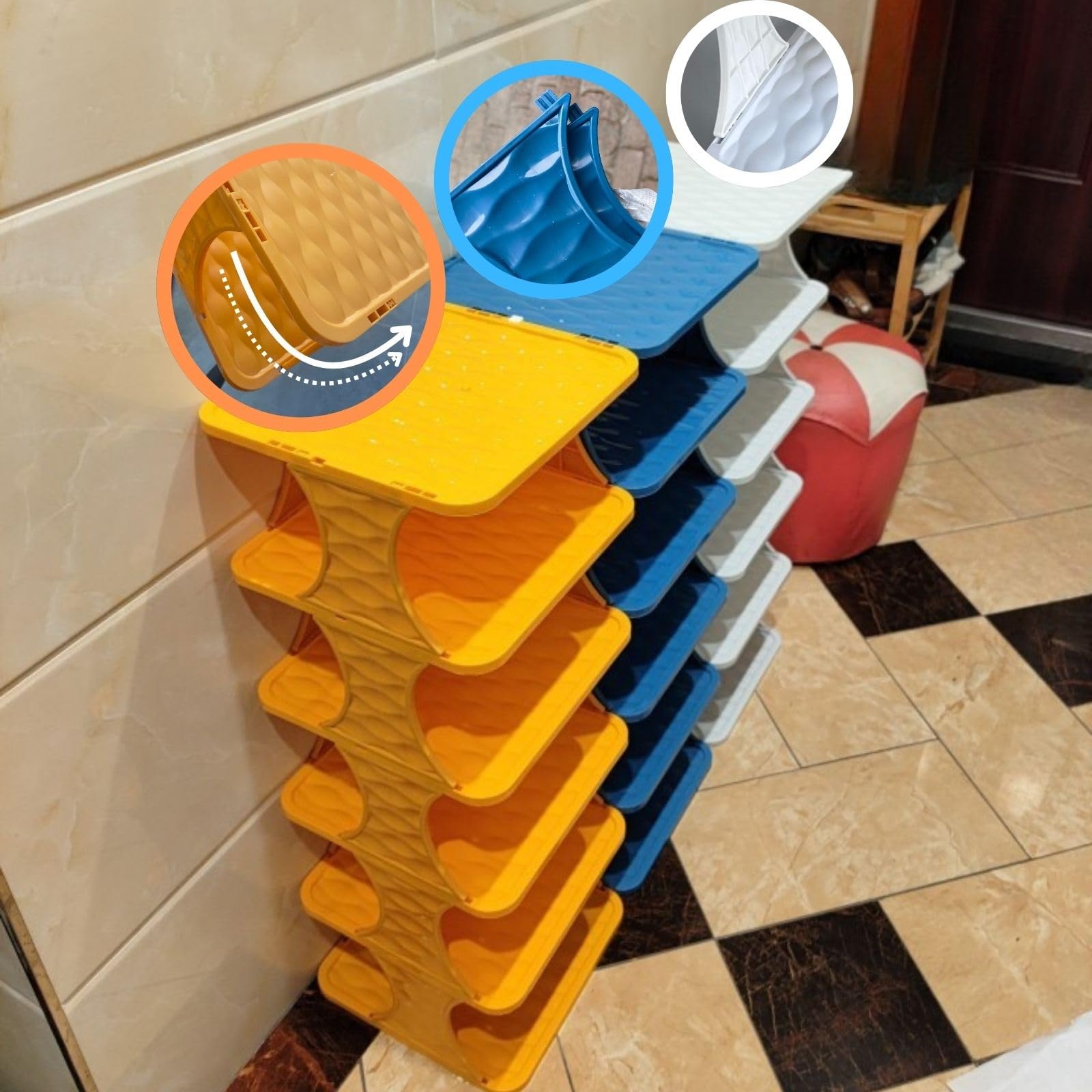 Scarpiera verticale stretta a 5 strati, impilabile, in plastica, per armadio, salvaspazio, per ingresso Zapatera, arancione, 2-9 livelli