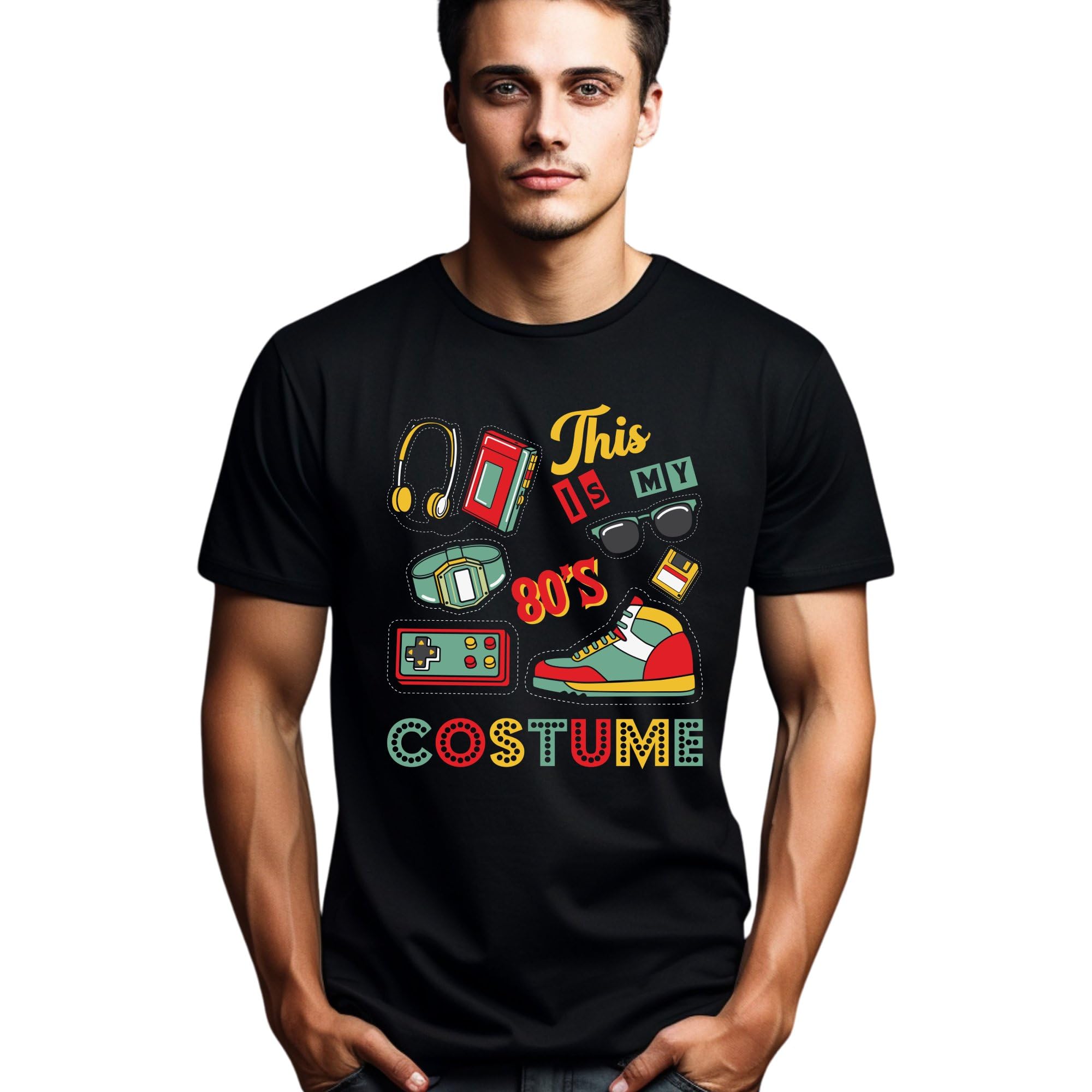 Vintage 80s Costume T-Shirt, Retro Gaming Music Fashion Tee, Nostalgic Eighties Party Outfit Top, Unisex