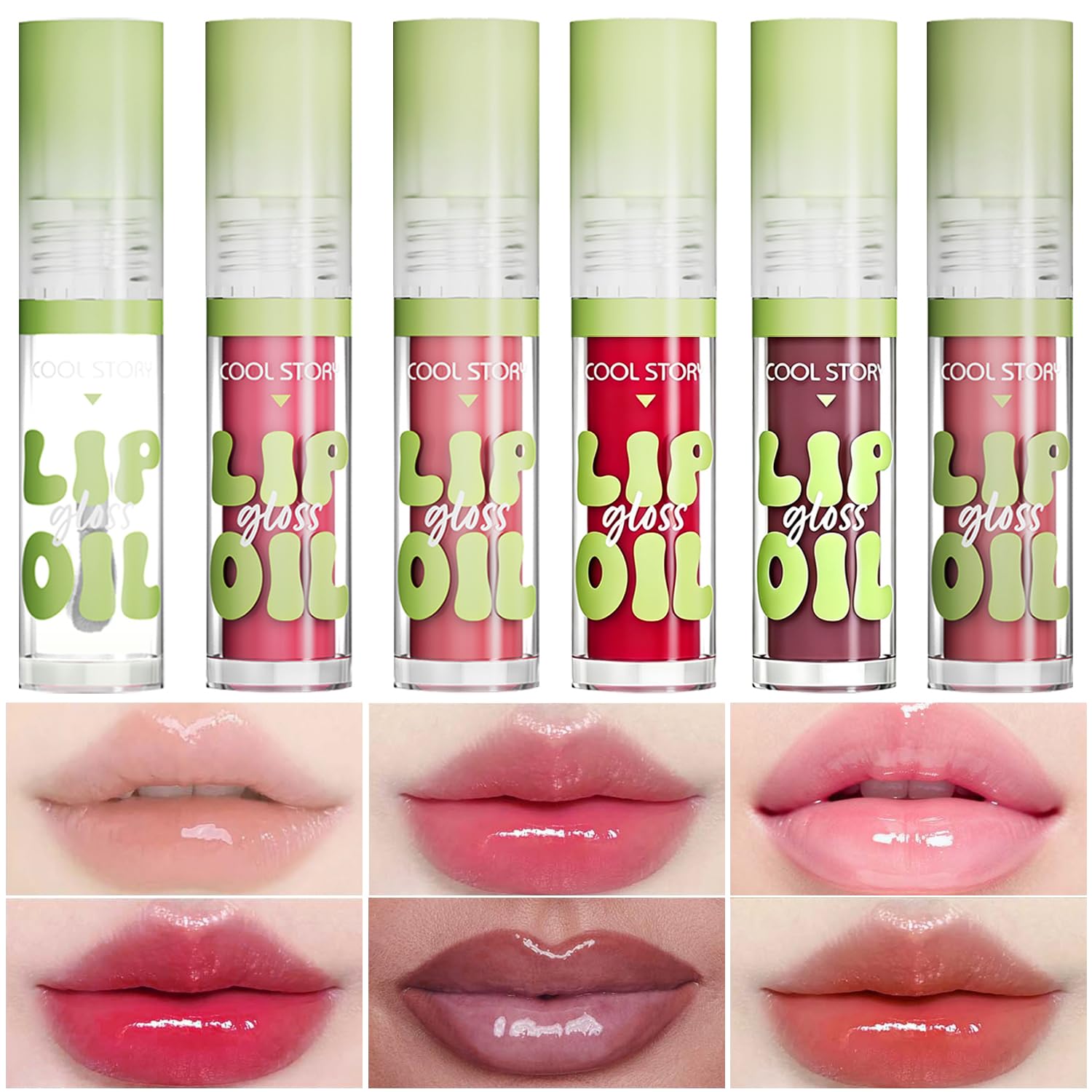 6 Pack Hydrating Glow Lip Oil Combo Set,Nourishing Lip Gloss, 0.5oz 6 Pack Hydrating Lip Oil