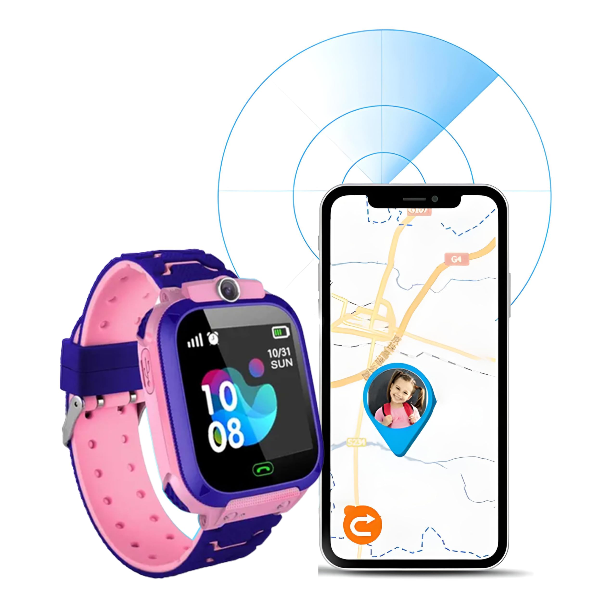 Retoo Smart Watch per bambini bambino orologio da polso intelligente GPS SOS chiamata cellulare con musica, sveglia, modalità scuola, torcia