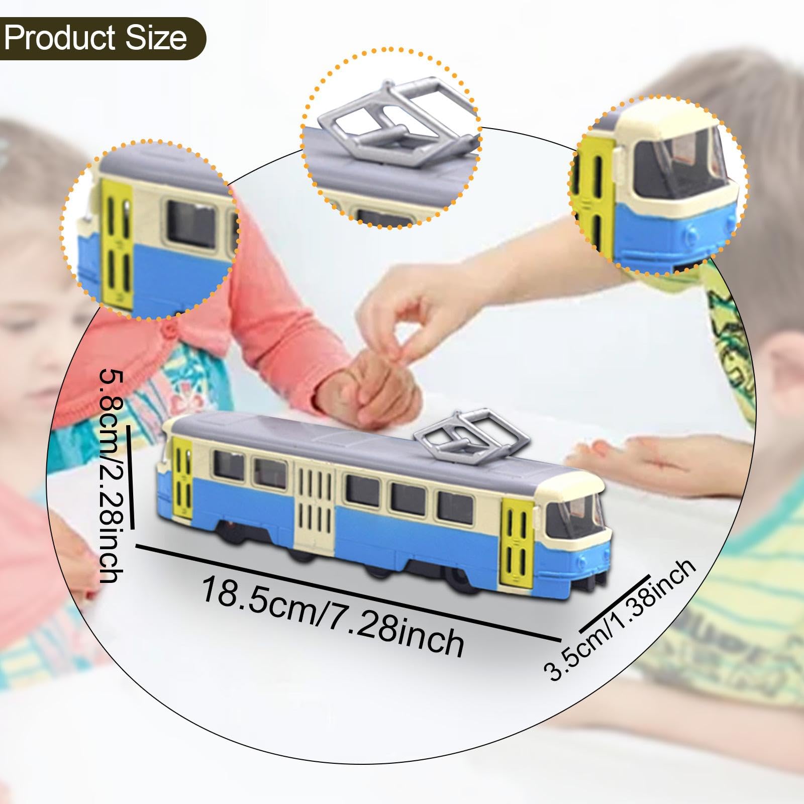 Miniaturmodell Straßenbahn Tramhallen Miniaturobjekt Indoor Modellauto Aus Robustem Legierungsmaterial mit Musikfunktion Licht Beweglichen Türen für S, Blau