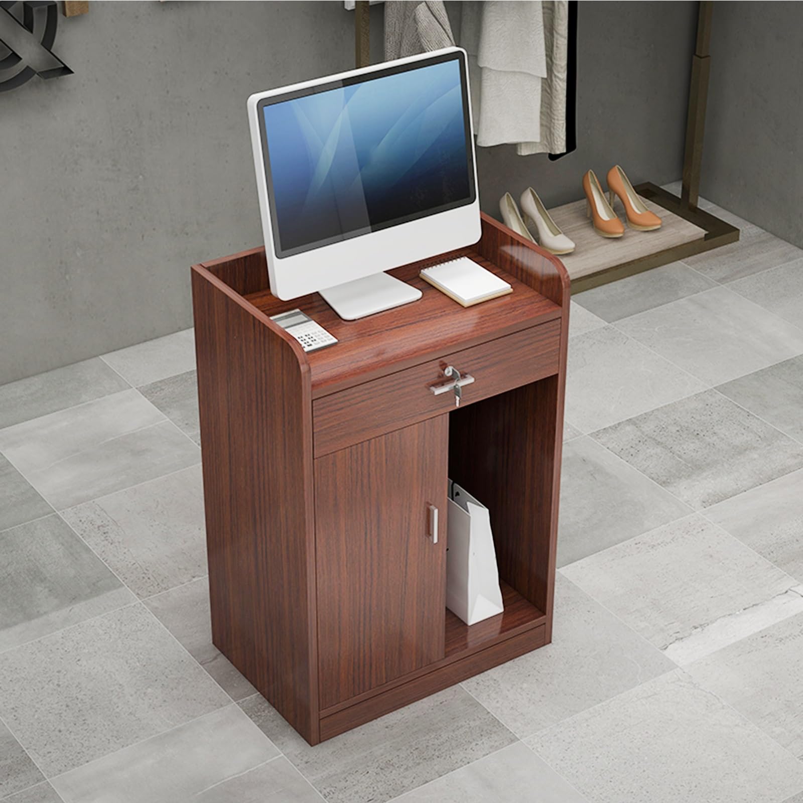 Table de réception en teck moderne petite taille pour comptoir de supérette et hôtel