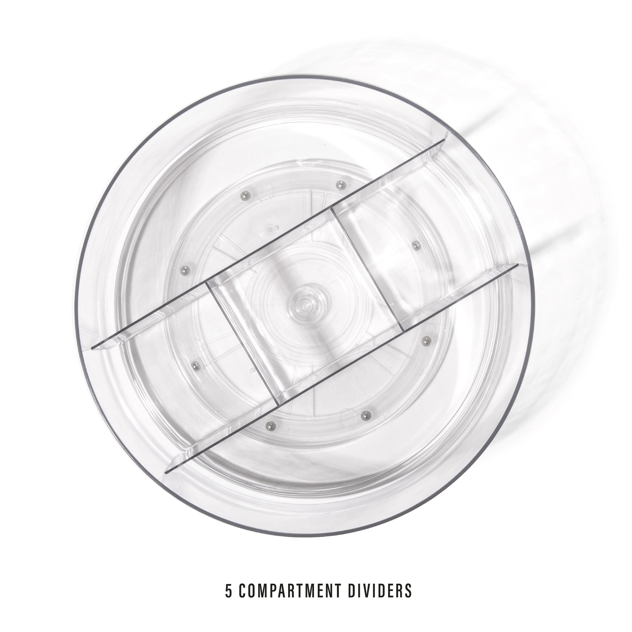 BINO Organizador de Tocadiscos Redondo de plástico con 5 Compartimentos, Transparente | Contenedor Giratorio Dividido | Organizador Giratorio de Almacenamiento para Botellas, condimentos, Nevera,