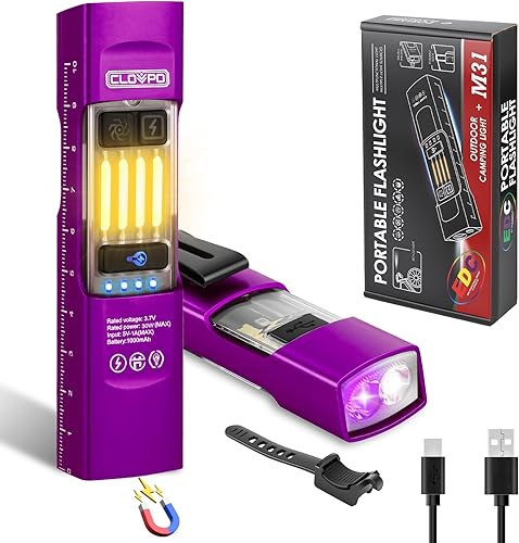 Miniatura 8 de Linterna UV de 365 nm linterna EDC recargable con RGB, mini linterna LED magnética pequeña linterna de bolsillo con función de memoria de modo para