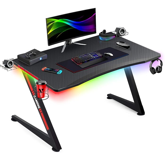Buy GTRACING Gaming Desk with Led Strip Lights,Gaming Table with
