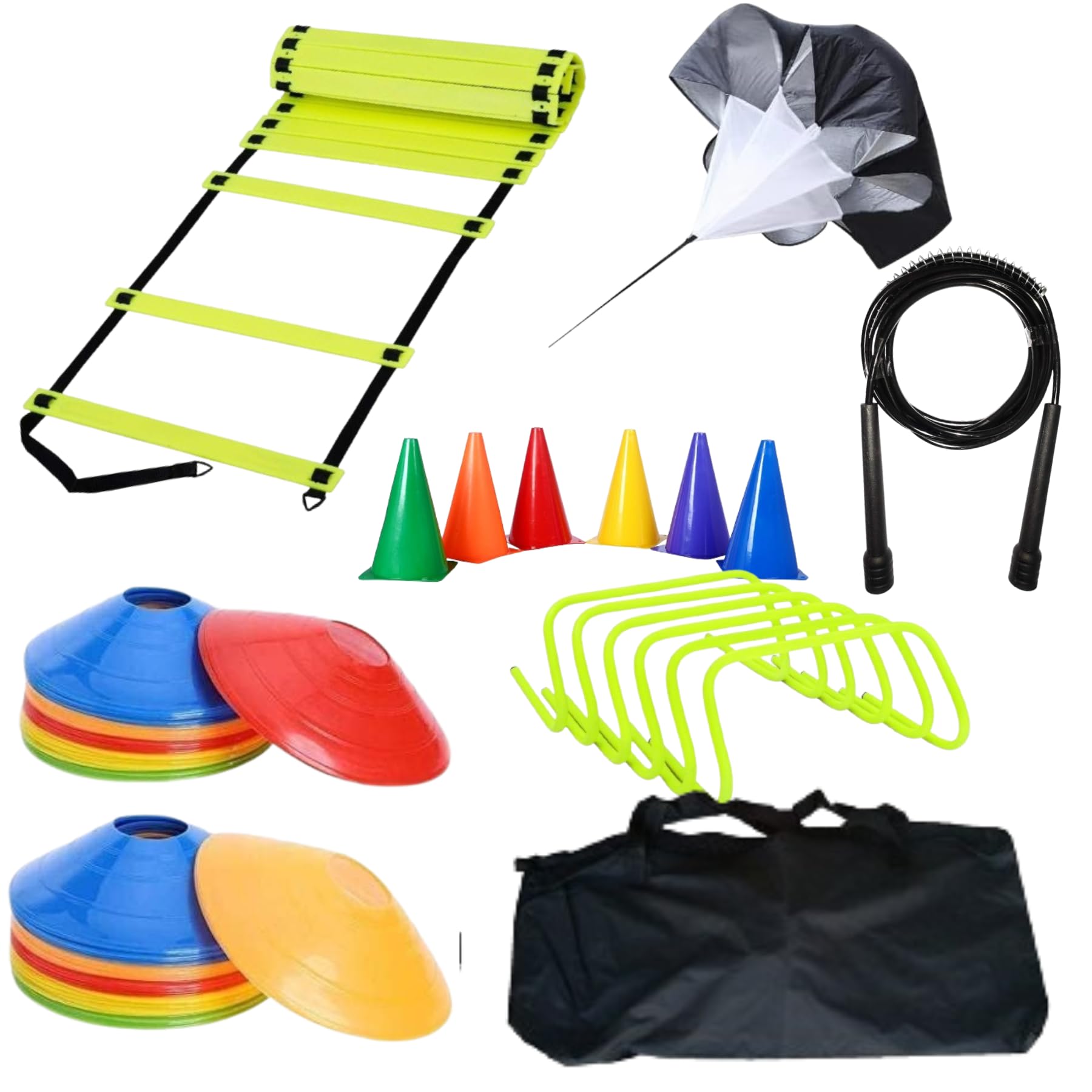 Advanced Sports Complete Agility Training Kit: 4m Ladder, 50 Saucers, 12 Cones (6"), 6 Hurdles (70cm), Speed Chute, Jump Rope, Carry Bag - All-in-One Solution (B0D54RX885) Amazon Price History, Amazon Price Tracker
