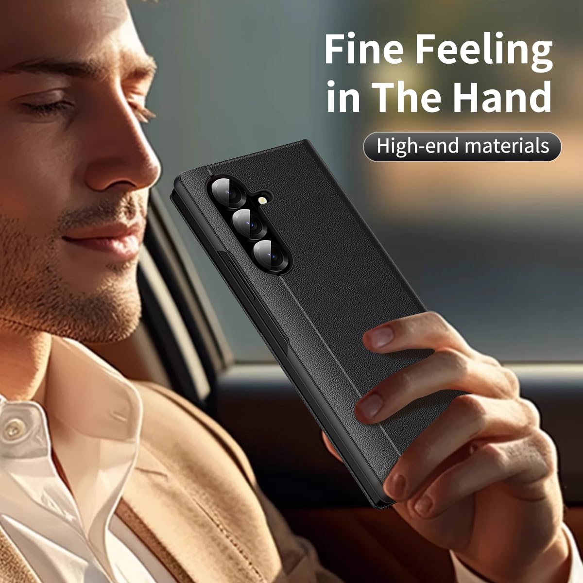 COQUE Etui do Galaxy Z Fold 7 Shell, Smart Window automatyczna sekretarka etui na telefon z 1 miejscem na karty, ekskluzywne skórzane etui ochronne do Samsung Galaxy Z Fold 7 5G, czarne