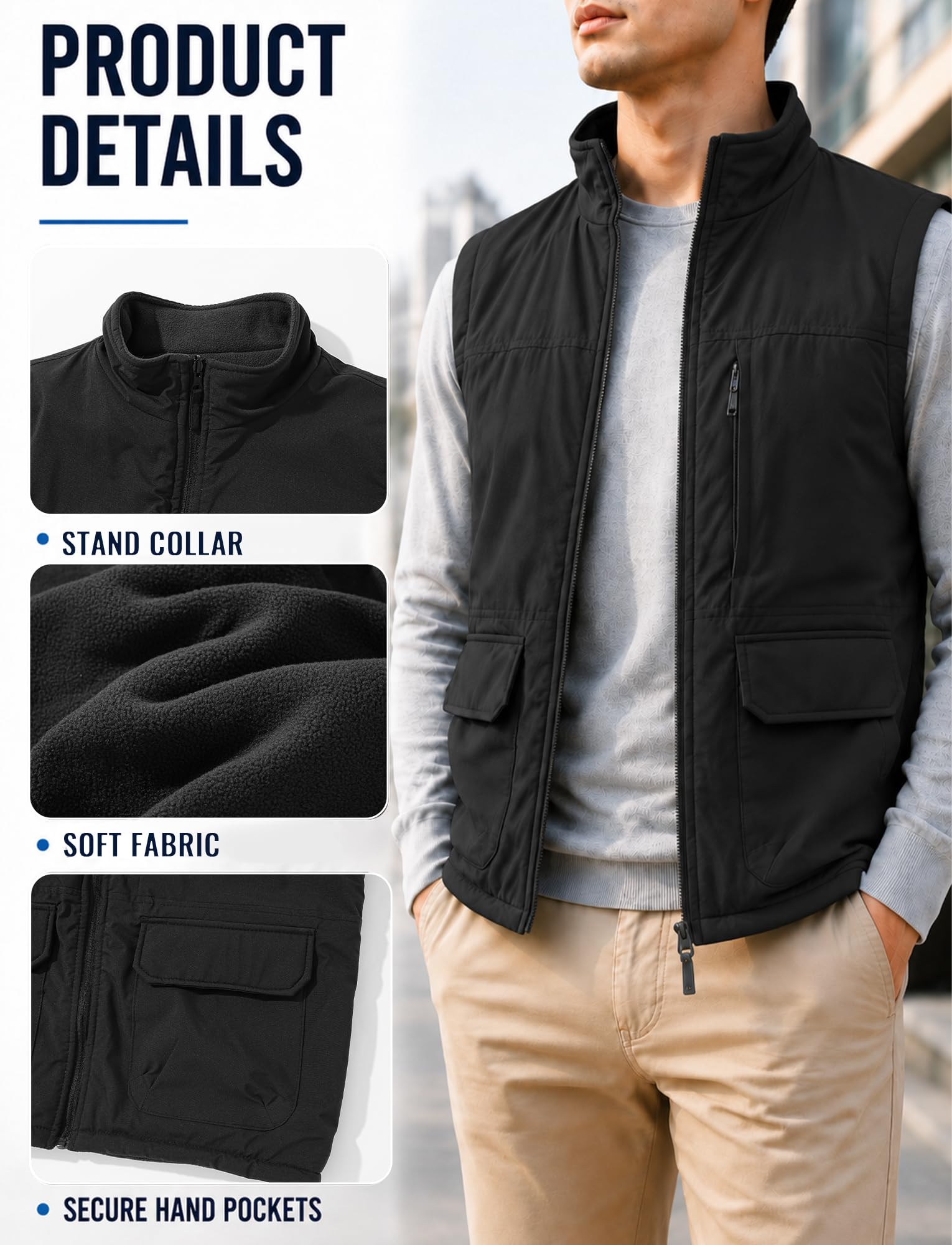 Gilet in pile da uomo, reversibile, in softshell, invernale