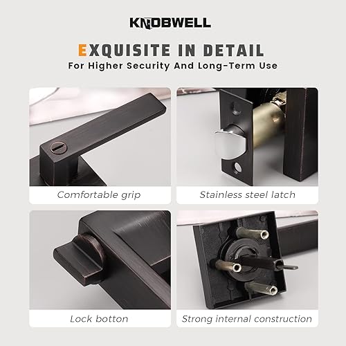 Miniatura 6 de KNOBWELL Paquete de 5 manijas de puerta de bronce aceitado resistentes para puerta de privacidad, apertura a la izquierda o a la derecha, pomos