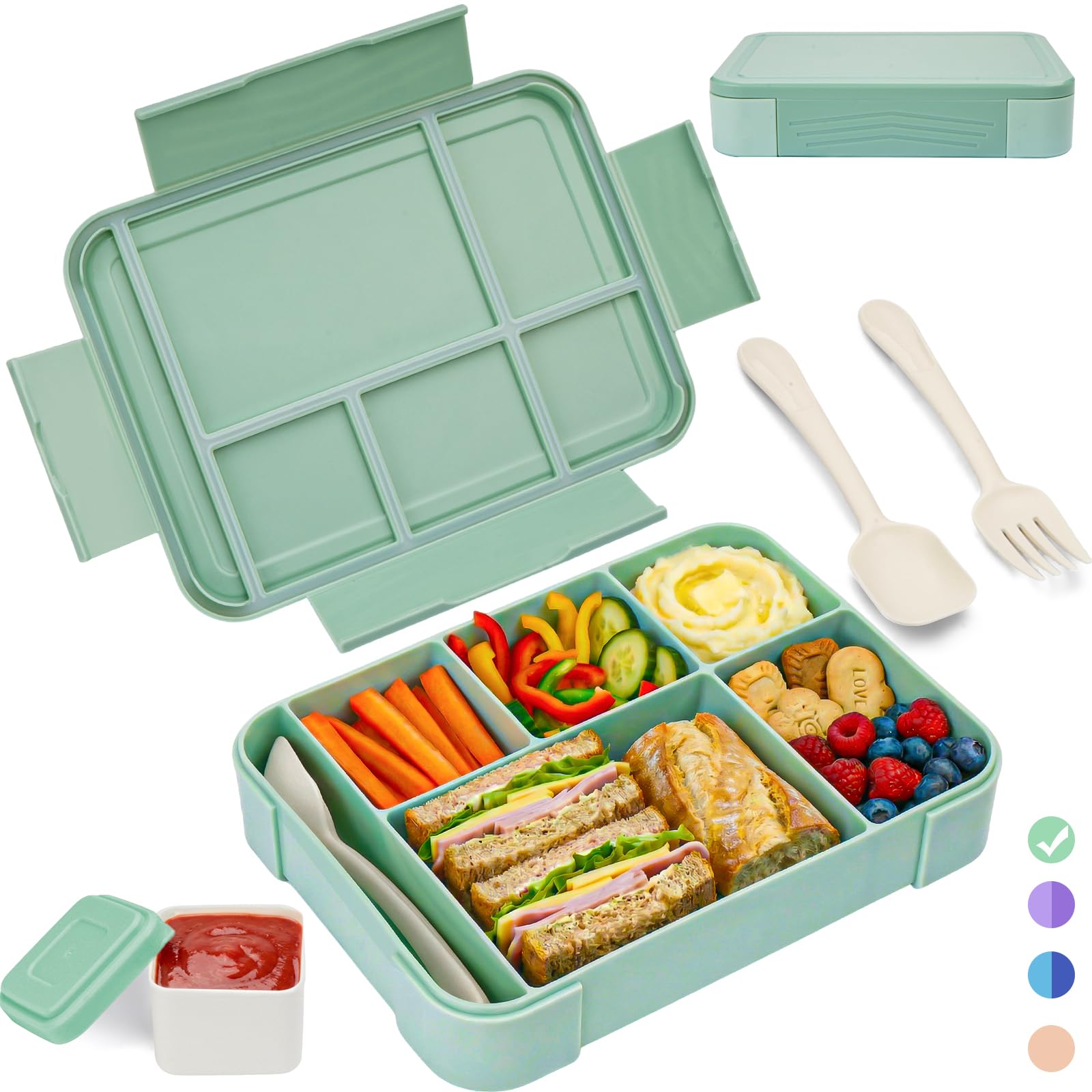 BIBURY Brotdose Kinder mit Fächern, Zuverlässig Auslaufsichere Lunchbox für Schule & Kindergarten, Kompakte Bento Box 340g Leichtgewicht