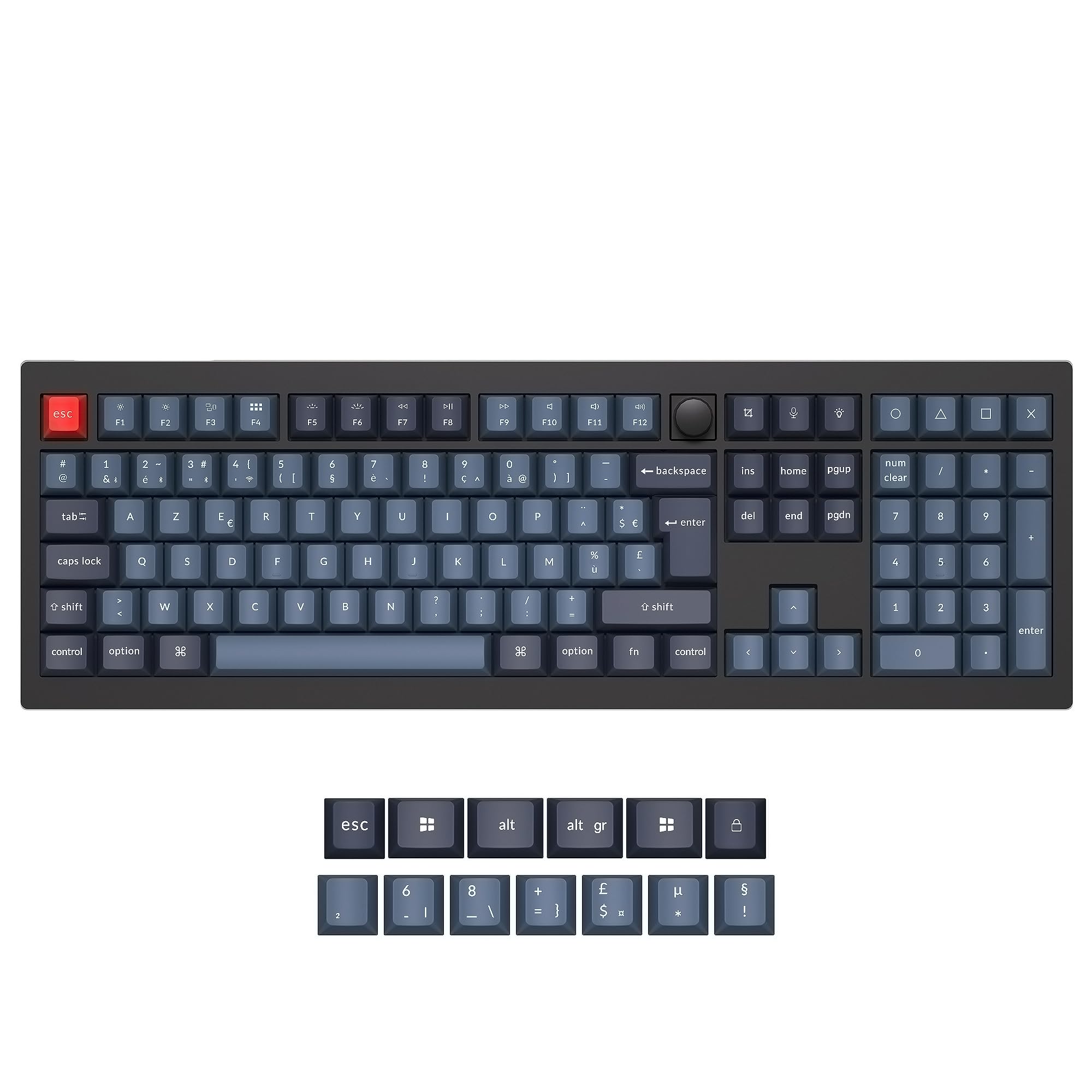 Keychron V6 Max Clavier Mécanique sans Fil Personnalisé, 2.4G Hz Bluetooth Cable Connection QMK/Via Programmable, Lumière RVB Hot-Swap Gateron Jupiter Marron Switch pour Mac/Windows/Linux FR Layout