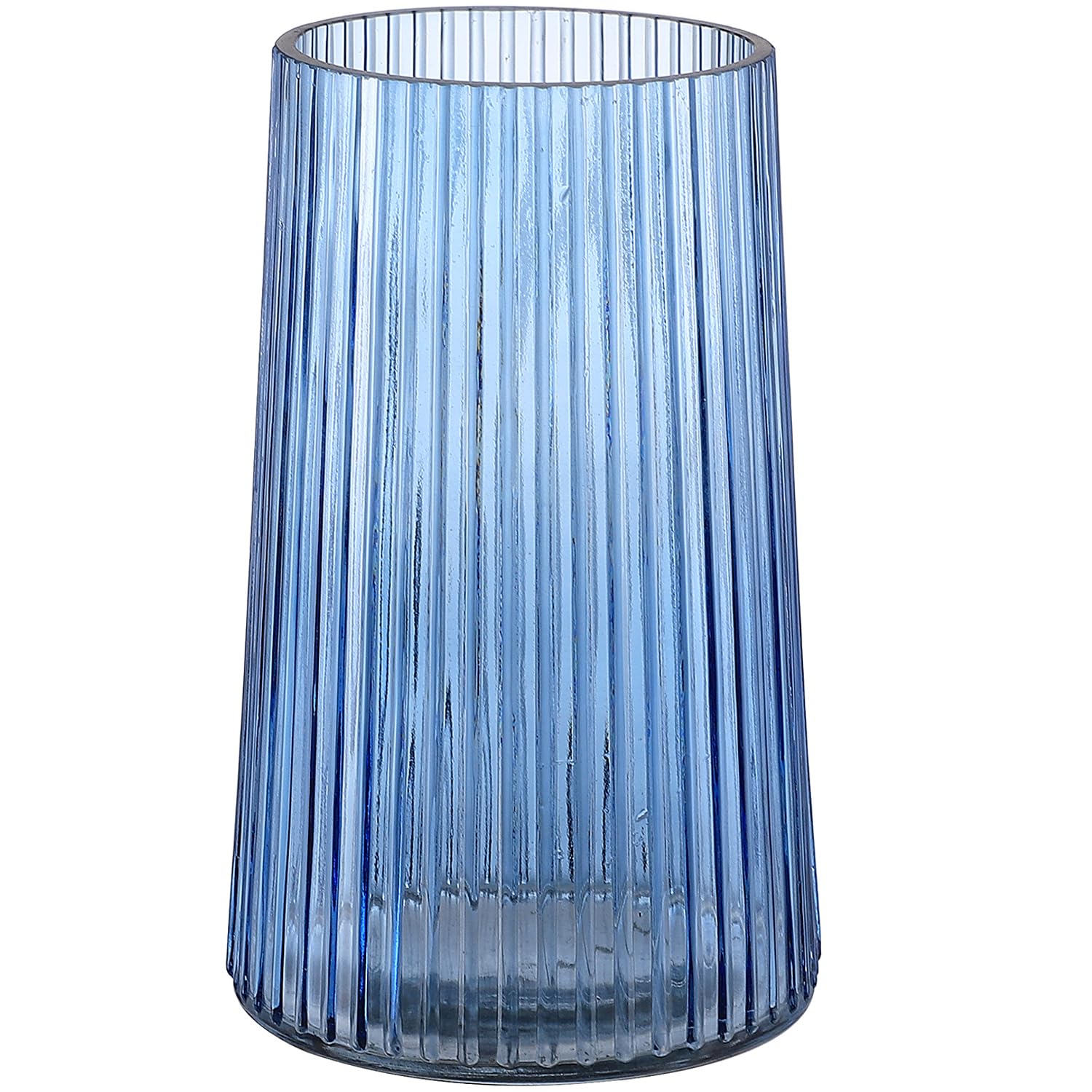 KAYLETIN Jarrón de cristal azul para flores, jarrón acanalado, jarrones de flores para ramo, jarrones de cristal modernos para sala de estar, dormitorio, mesa de comedor, oficina, estante, 20 cm