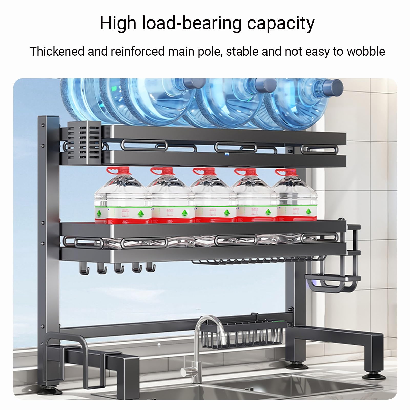 Multifunktionaler Geschirrtrockner für die Küchenspüle, rostfreier Geschirrtrockner mit großem Fassungsvermögen und Besteckhalter, für die Küchenarbeitsplatte über der Spüle(Single-Layer,65cm/25.5in)