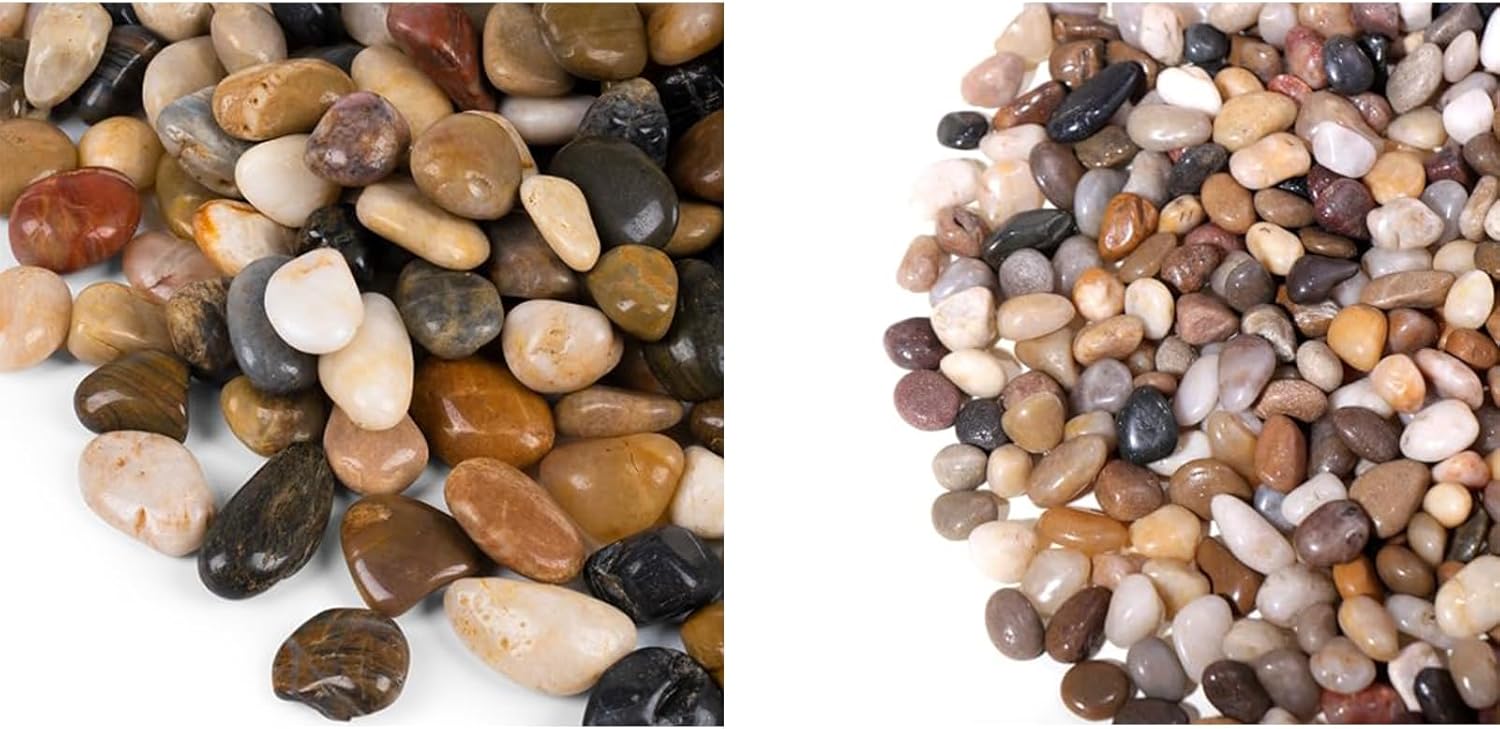 15LB River Rocks and 5lb Pebbles Natural Decorative Stone for Indoor Pots or Vase or Outdoor Garden Landscaping, Polished Mixed Pebbles for Planters,