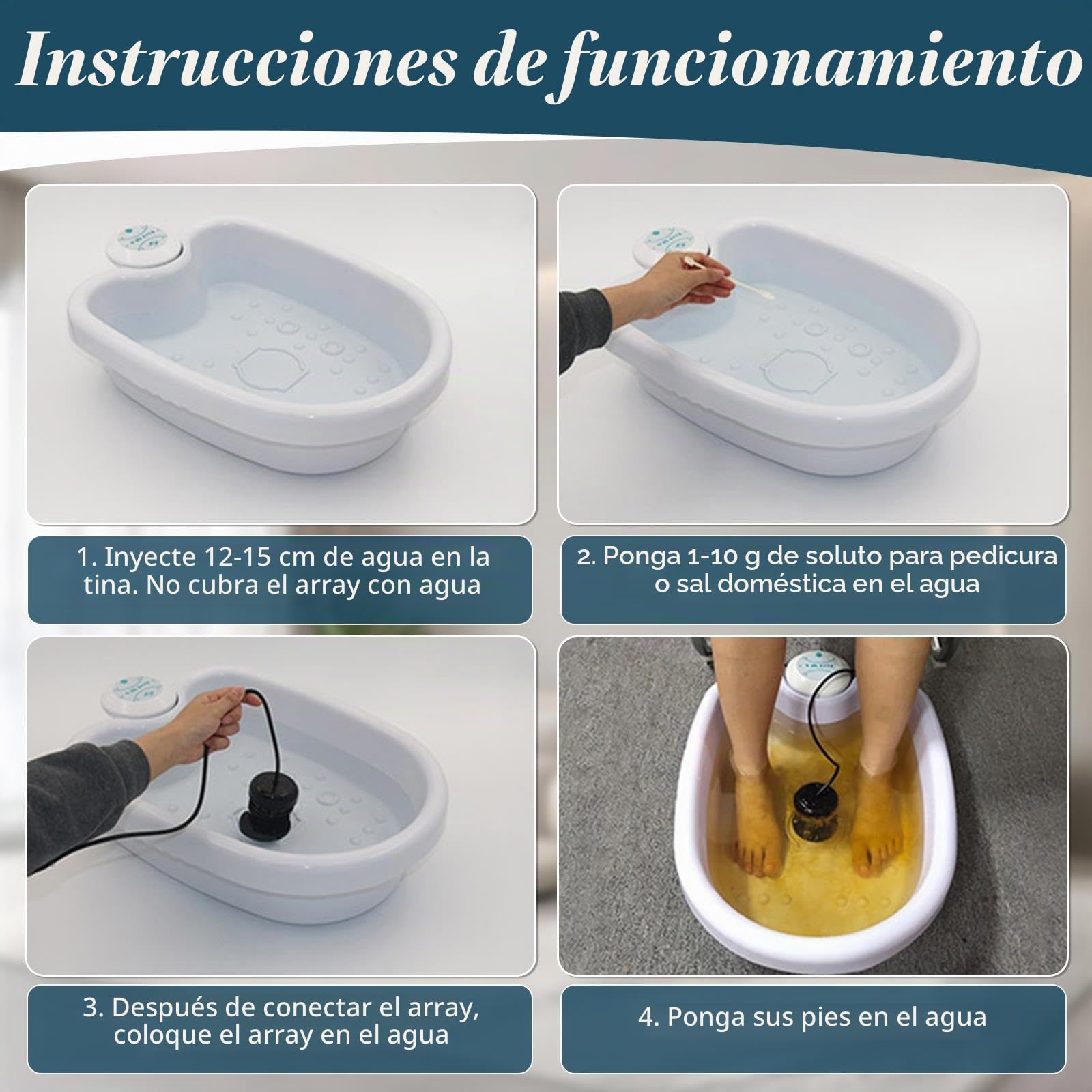 Baño de pies Ionic Detox, Aparato de Masaje de Pies Portátil - Kit completo de baño de electrólisis de pies | Relajación Muscular y Bienestar en Casa (Blanco + Recipiente)