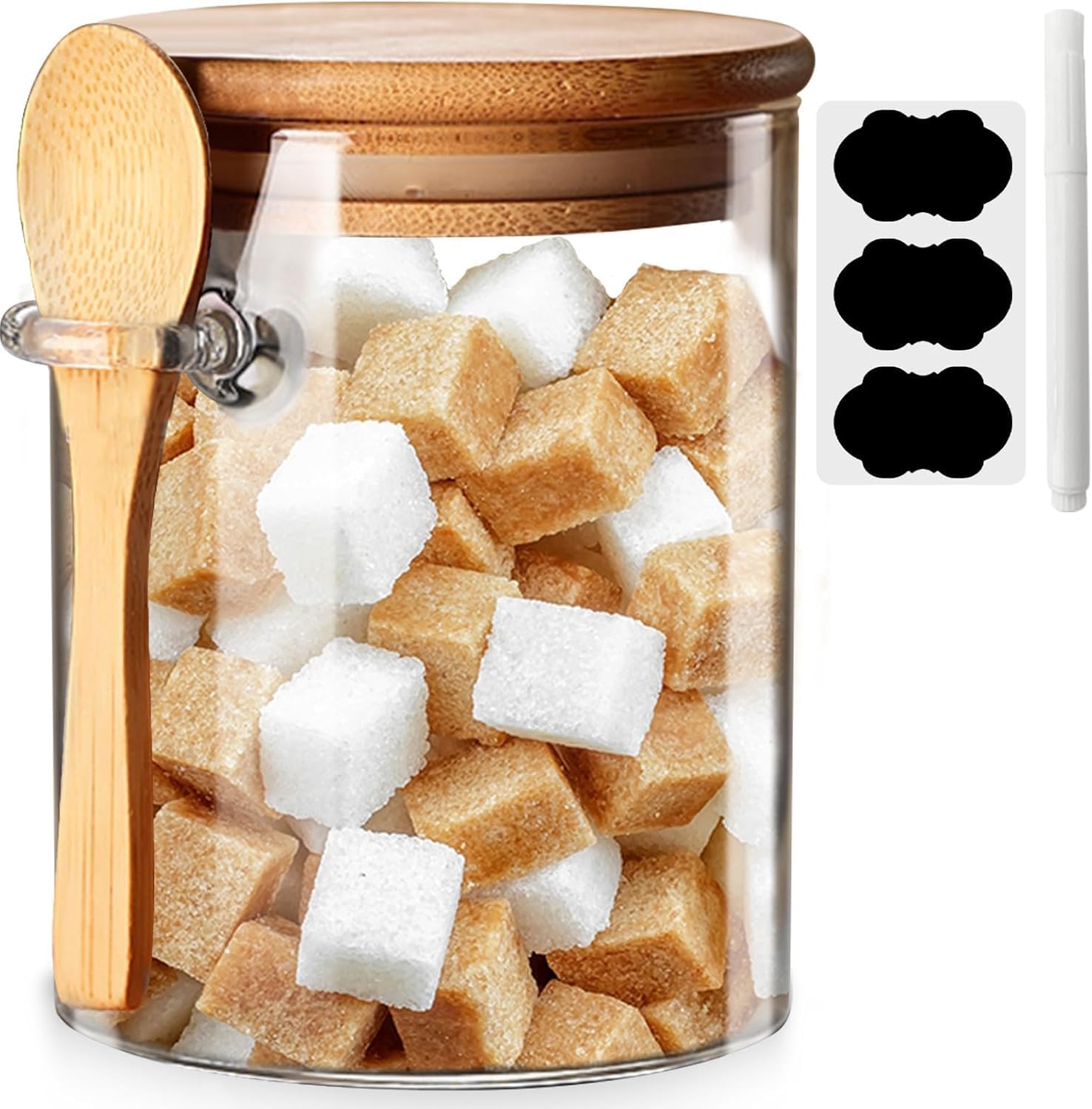 Glass Jars with Airtight Lid and Spoon,Glass Food Storage Jars Containers,Overnight Oats Containers with Lids,Decorative Kitchen Jars for Coffee/Tea/Sugar/Spice,Bath Salt Containers 15Oz/450ML (1)