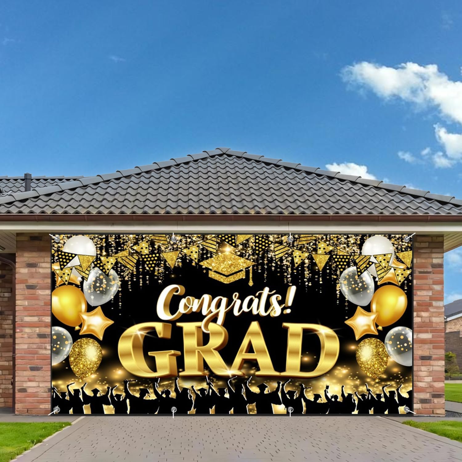 DASHAN 6x13ft Congrats Grad Garage Door Cover Bachelor Class of 2026 Graduation Garage Door Banner Dcorations Graduate Ceremony Celebrations Large Yard Sign Decorations Congratulations Background