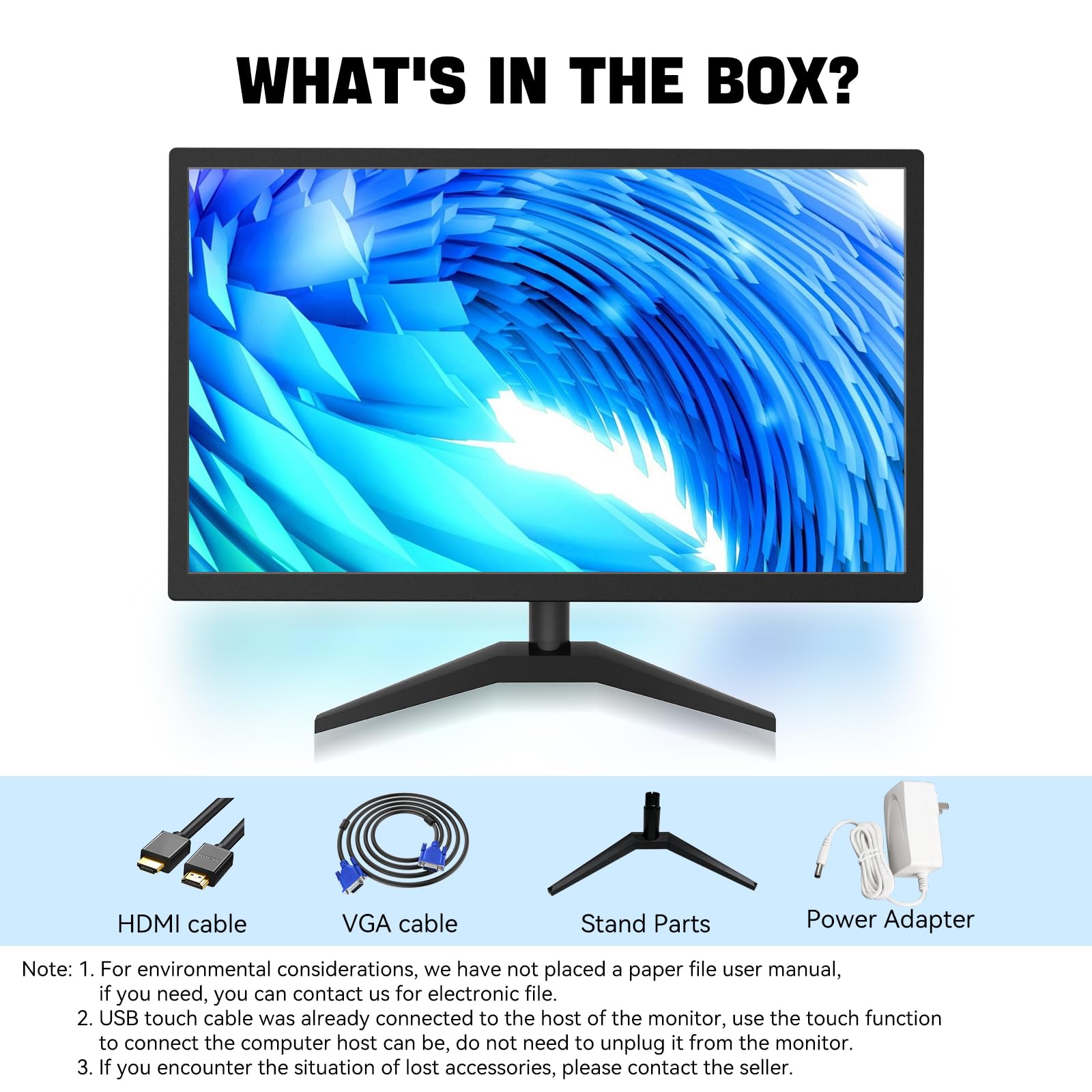 Monitor touchscreen da 22 pollici FHD 1920 x 1080P IPS PC, display touch a 10 punti con porte USB HDMI VGA, altoparlanti integrati, montaggio VESA