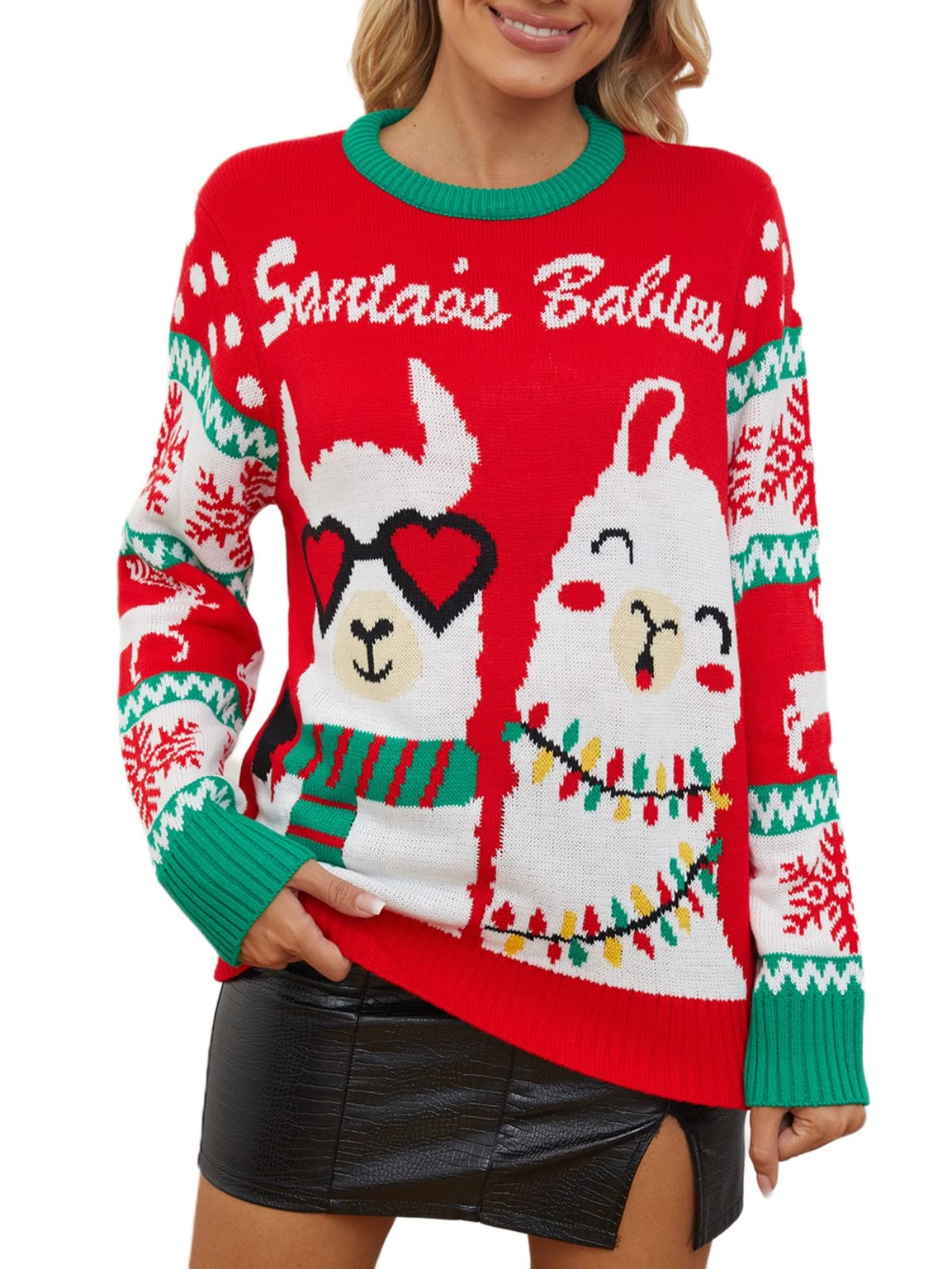 Womens Ugly Christmas Sweaters Christmas Tree Reindeer Long Sleeve Sweater Casual Holiday Knit Pullover Tops
