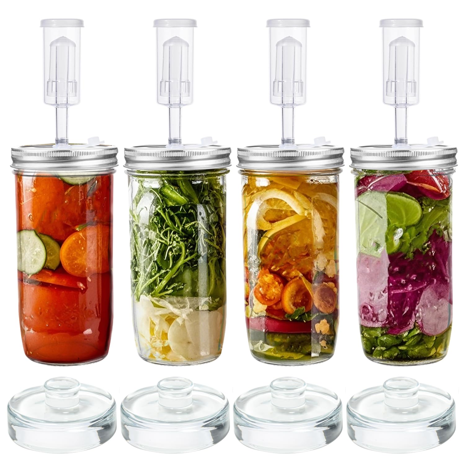 Galssmagic 24 oz Fermentation Jar,4 Pack Fermentation kit with Fermenting Weights and Airlocks,Pickle Jar for Fermenting,Pickling,Canning,Mead Making
