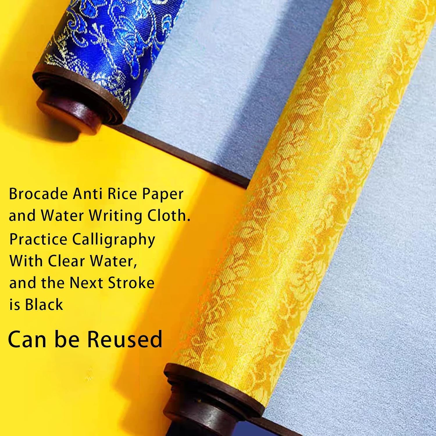 Pañuelo de escritura de agua, reutilizable caligrafía china, paño de escritura de caracteres de agua, sin tinta, papel de caligrafía papelería para estudiantes principiantes (amarillo)