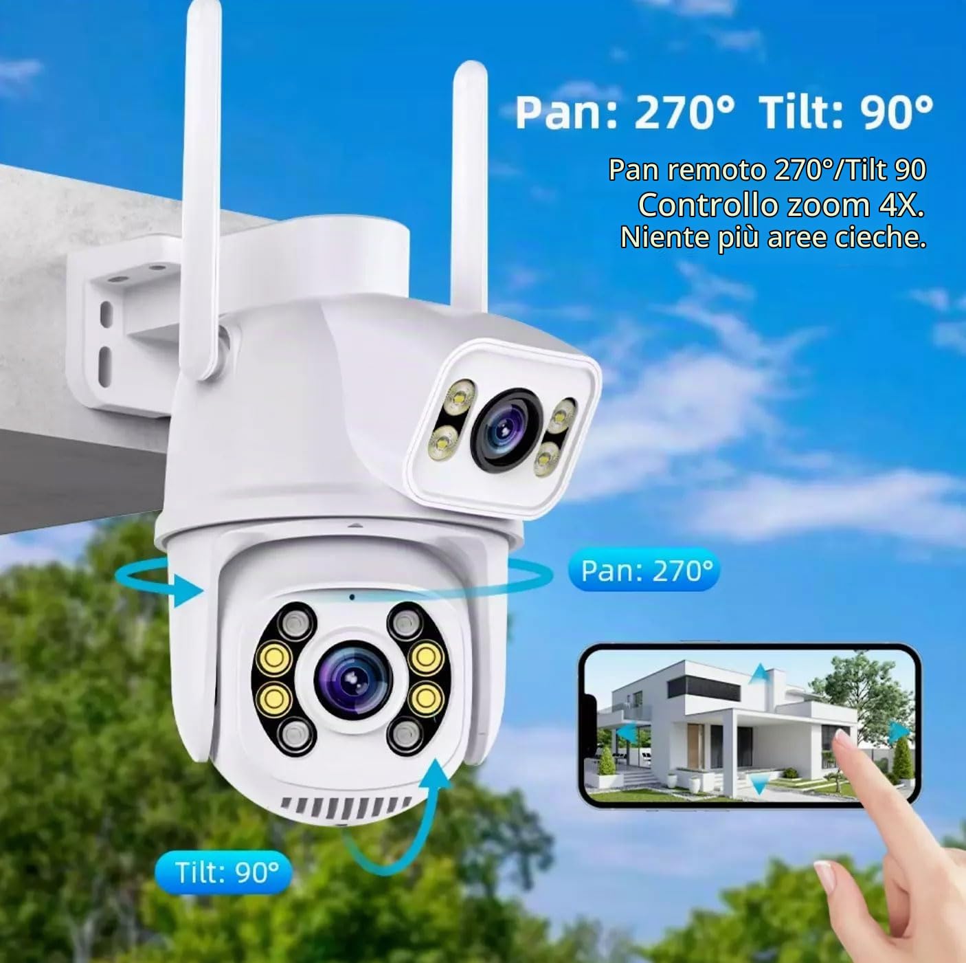 TELECAMERA IP CAM PTZ WIFI DOPPIA LENTE CAMERA DOME WIRELESS ESTERNO SPEED ZOOM CON APPLICAZIONE ICSEE PER AMBIENTI INTERNO ED ESTERNI