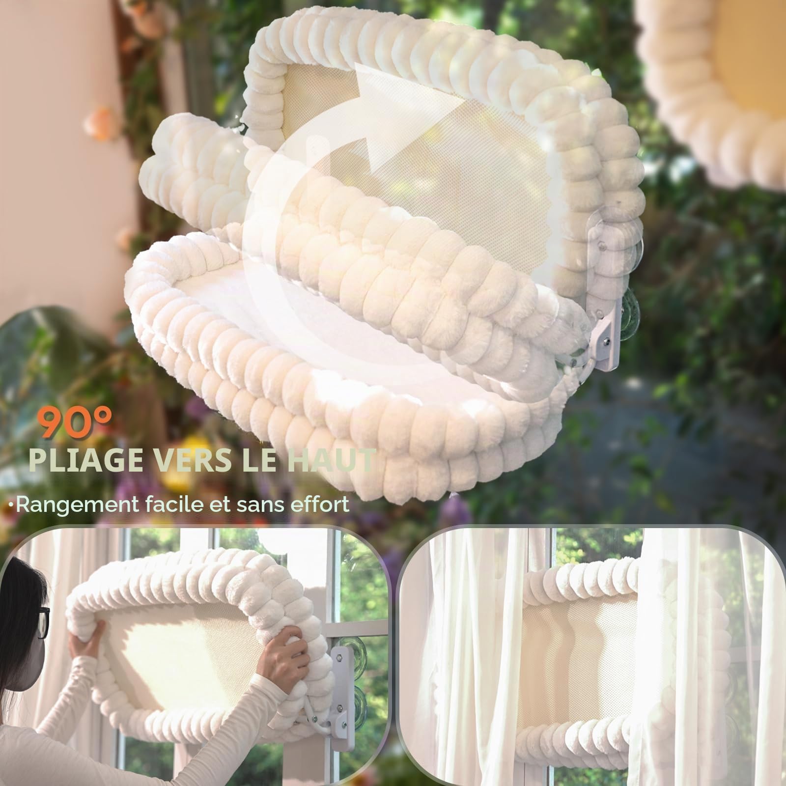 CheerPals Lit pour Chat Fenêtre avec Support en Métal, Lit pour Chat Suspendu Solide (1,65 KG) Anti-Chute, Panier pour Bains de Soleil et Observation, Toile Épaisse, Gris, 69x40x28 cm