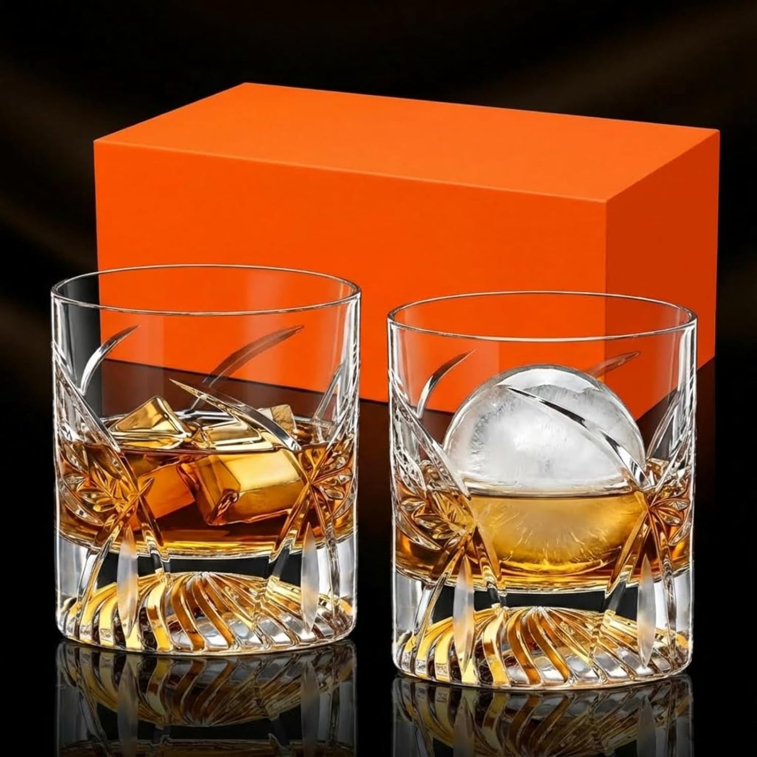 Crystal Whiskey Glasses, Set of 2 Bourbon Whiskey Glasses, with a beautiful gift box, suitable for Scotch whisky
