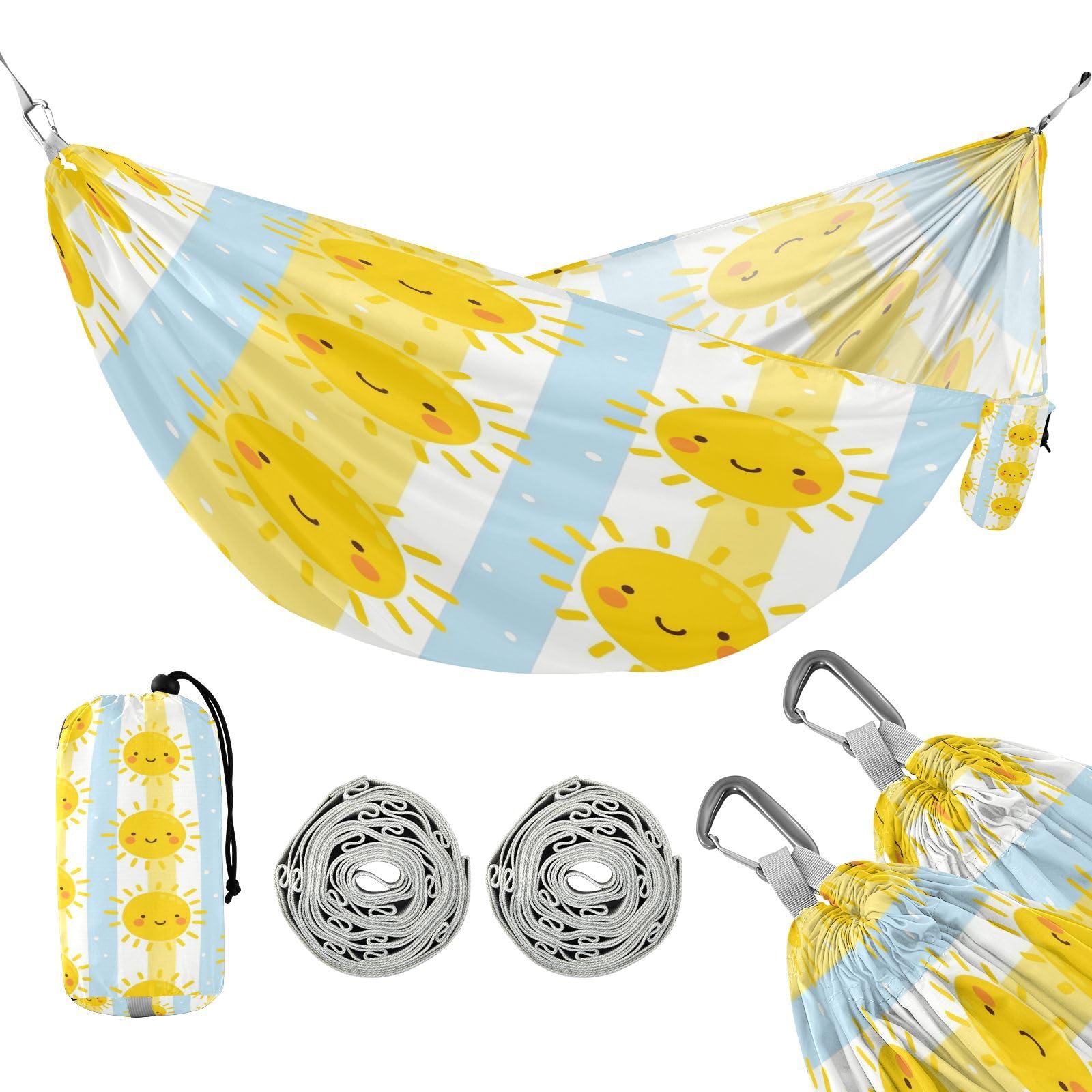 ATTX Cute Sunshine Camping Hammock - Lightweight & Portable Hammocks, Heavy Duty 330lbs Capacity for Indoor, Hiking, Backpacking, Travel, Backyard, Beach#124