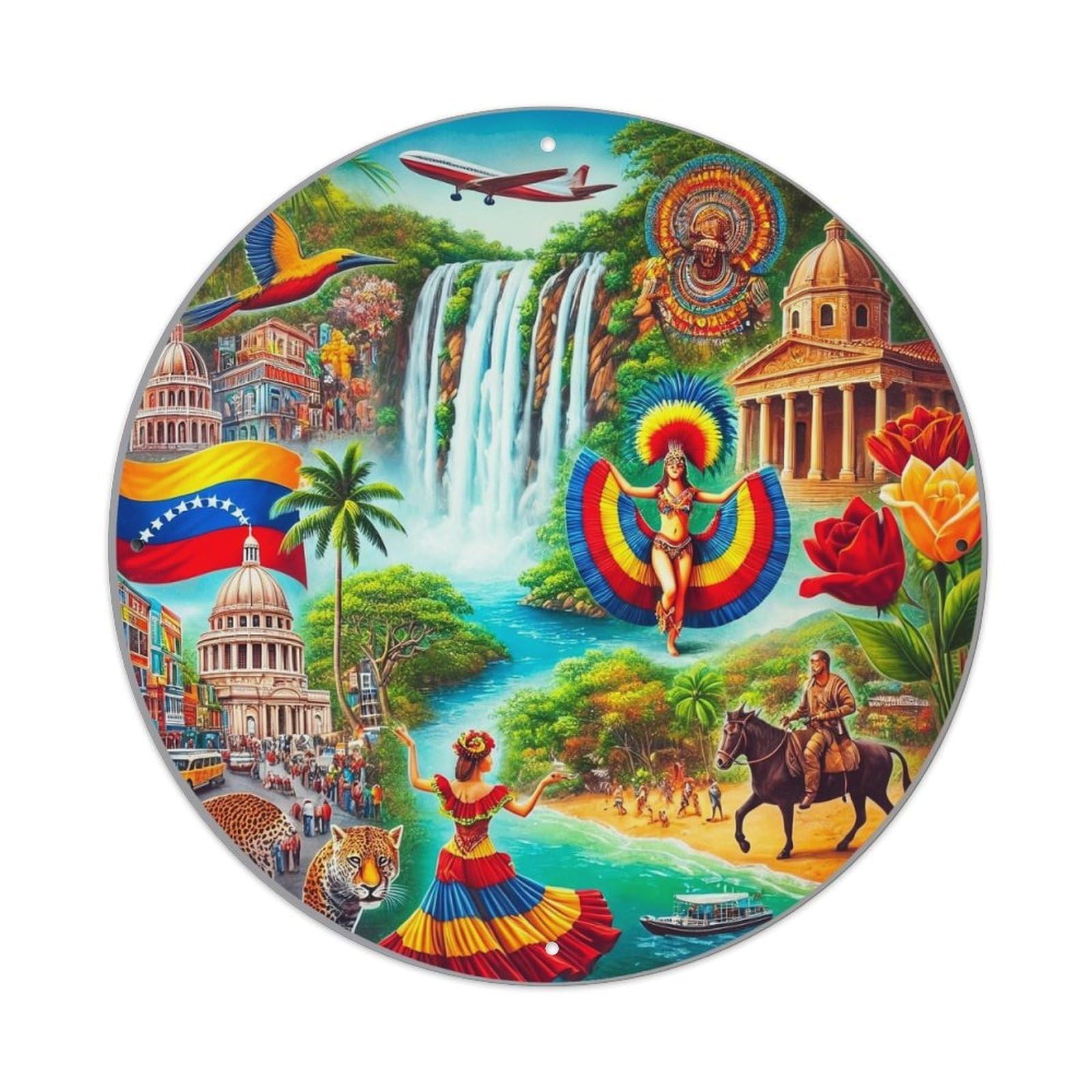 Venezuela Culture Nature Heritage Art Round Metal Tin Sign Vintage Wall Decor, Bar Garage Cafe Kitchen Home Wall Art Poster 8x8inches