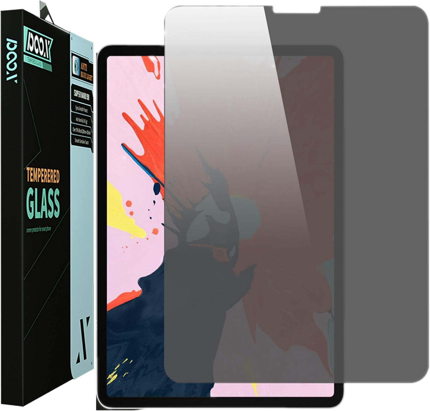 POOX】iPad pro 12.9inch (2022/2021/2020/2018) Privacy Screen Protector, Anti-Apy Peeping Tempered Glass screen film Guard for iPad 12.9 Anti Scratch Anti glare Face ID and Apple Pencil Compatible
