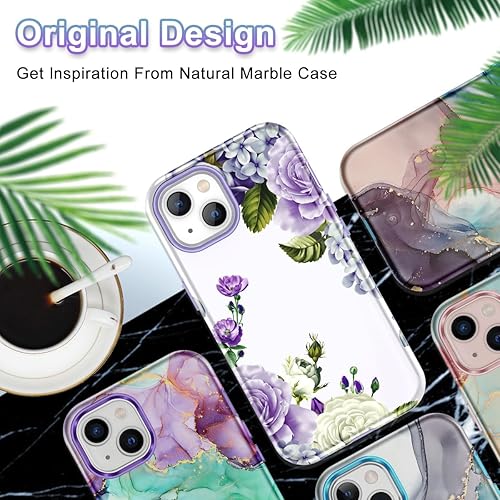 Miniatura 7 de CASEFIV Funda compatible con iPhone 13, patrón de mármol 3 en 1, resistente a prueba de golpes, cuerpo completo, policarbonato duro y suave