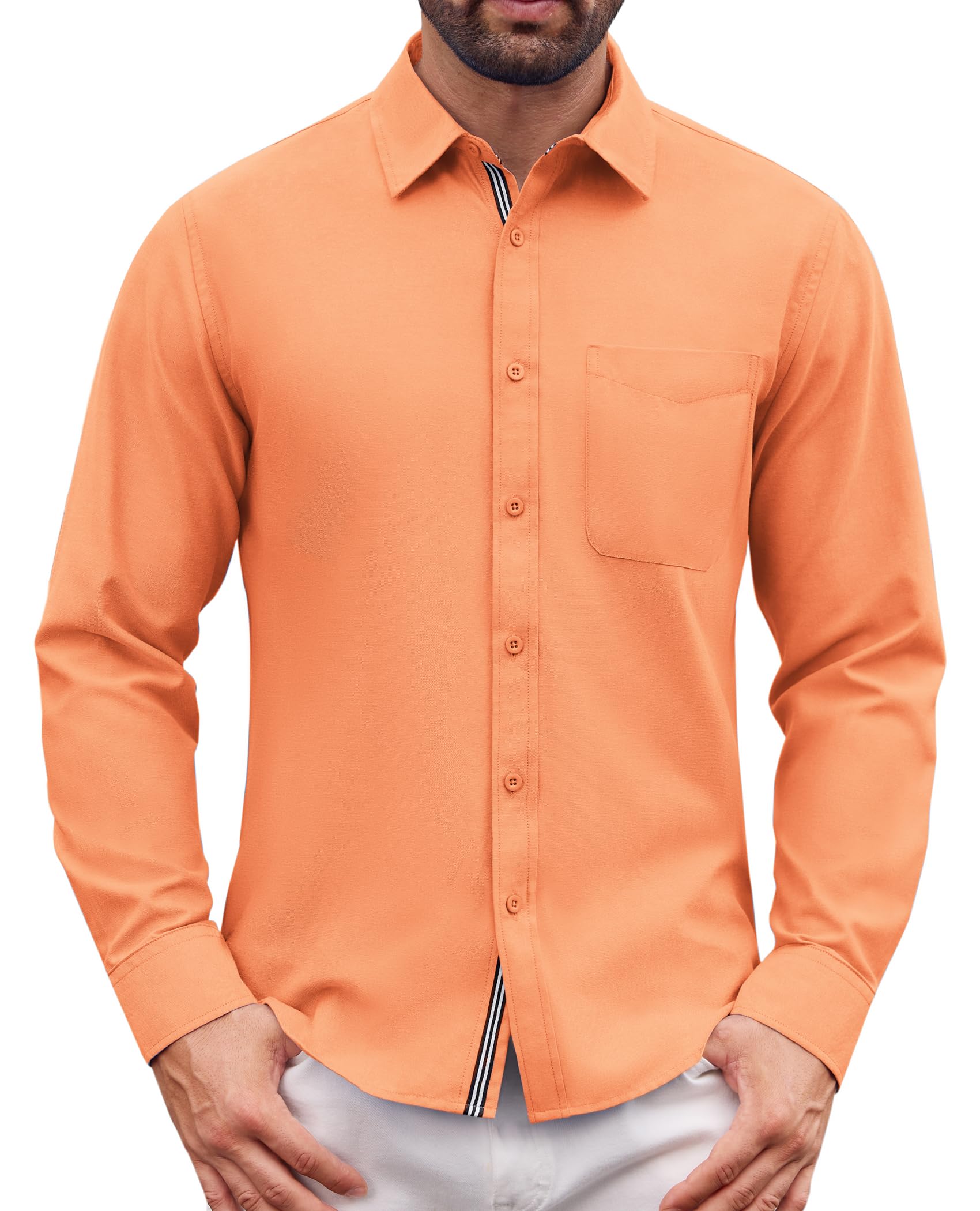 Oxford Dress Shirts for Men Long Sleeve Oxford Casual Dress Button Down Shirts Contrast Button Shirts with Pocket