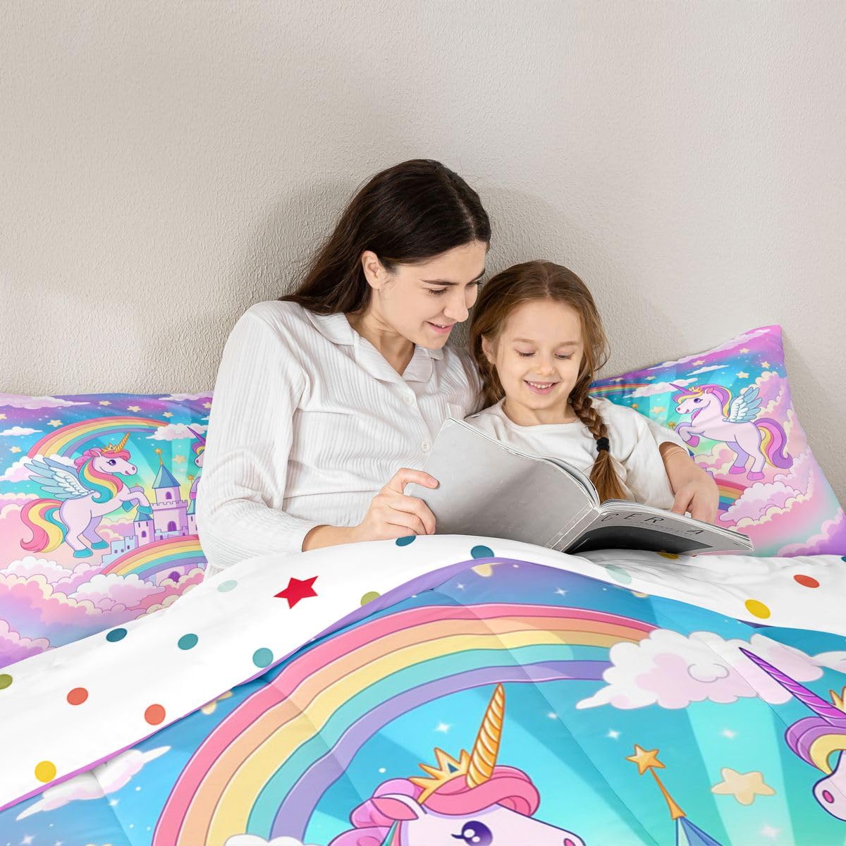 Homewish Kids Castle Marzycielski pojedynczy zestaw pościeli – księżniczka uroczy jednorożec zestaw pościeli kawaii, jednorożec, galaktyka, tęcza, poszewka bez poszewki na poduszkę