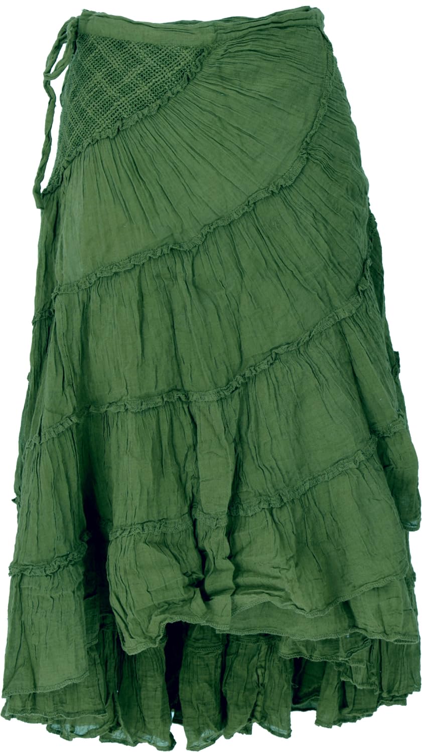 Boho Wickelrock, Krinkelrock, Maxirock, Flamenco Rock, Damen, schwarz | Maxilänge, 100 % Baumwolle, loose Passform, Vokuhila Effekt, Wickeltechnik, ideal für Sommer