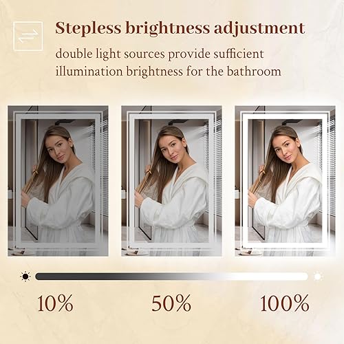 Miniatura 6 de Espejo LED de 28 x 32 pulgadas para baño con luz frontal y retroiluminada, espejos digitales para pared, antiniebla, regulable continuo, espejo