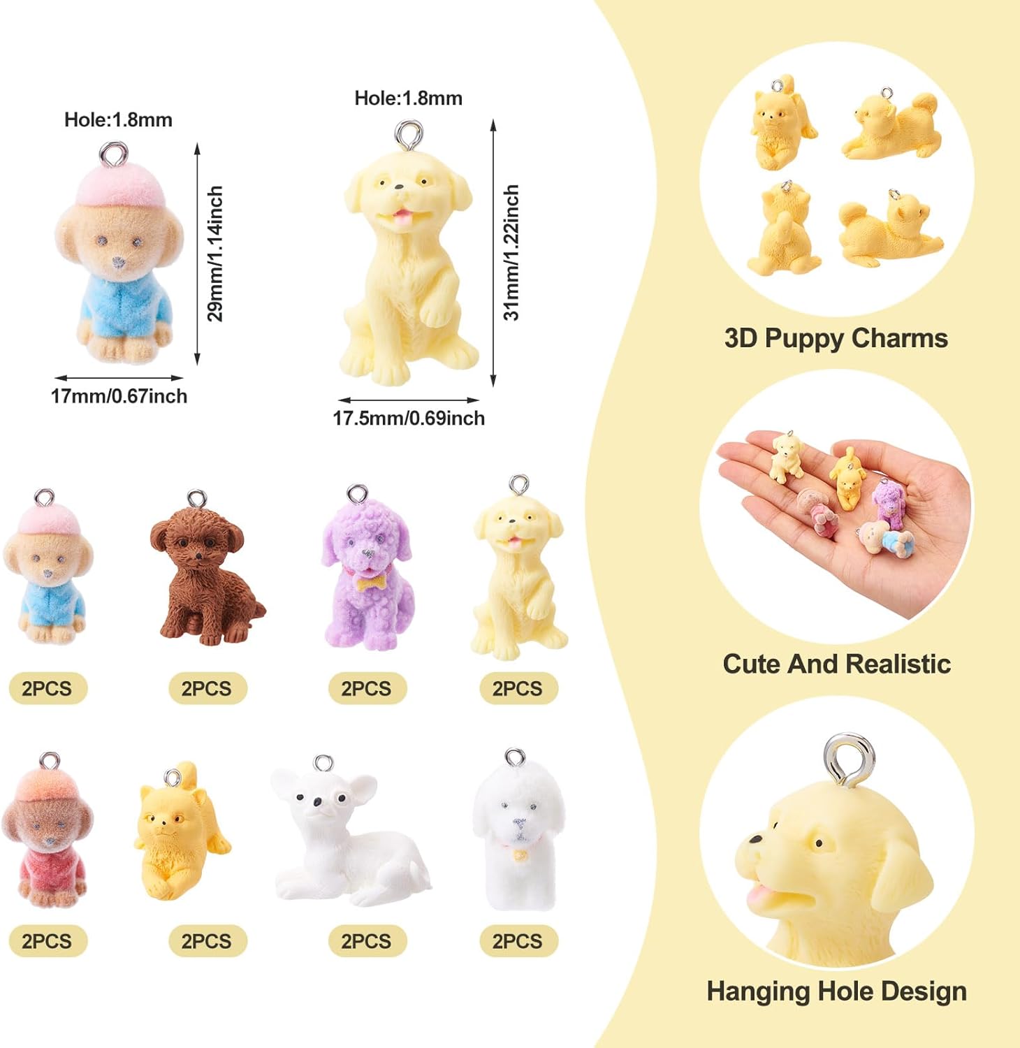 Craftdady Resin Cartoon Dog Pendant Cute 3D Puppy Dangle Charms with Loops Lovely Animal Pet Charms for DIY Necklace Bracelet Earring Key Chain Jewelry Making Crafts - Image 3